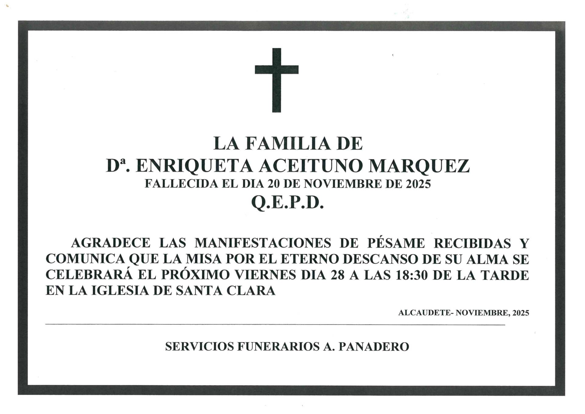 MISA DE Dª. ENRIQUETA ACEITUNO MARQUEZ