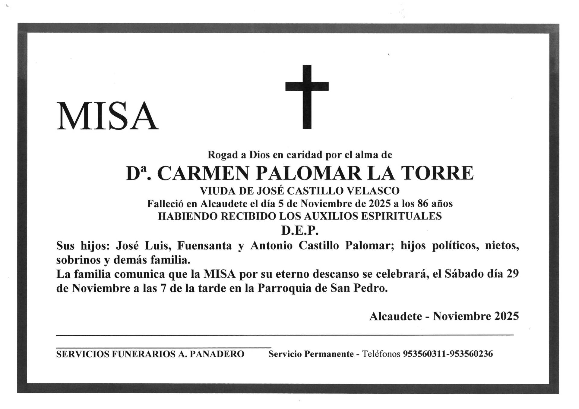 Misa de Dª Carmen Palomar La Torre