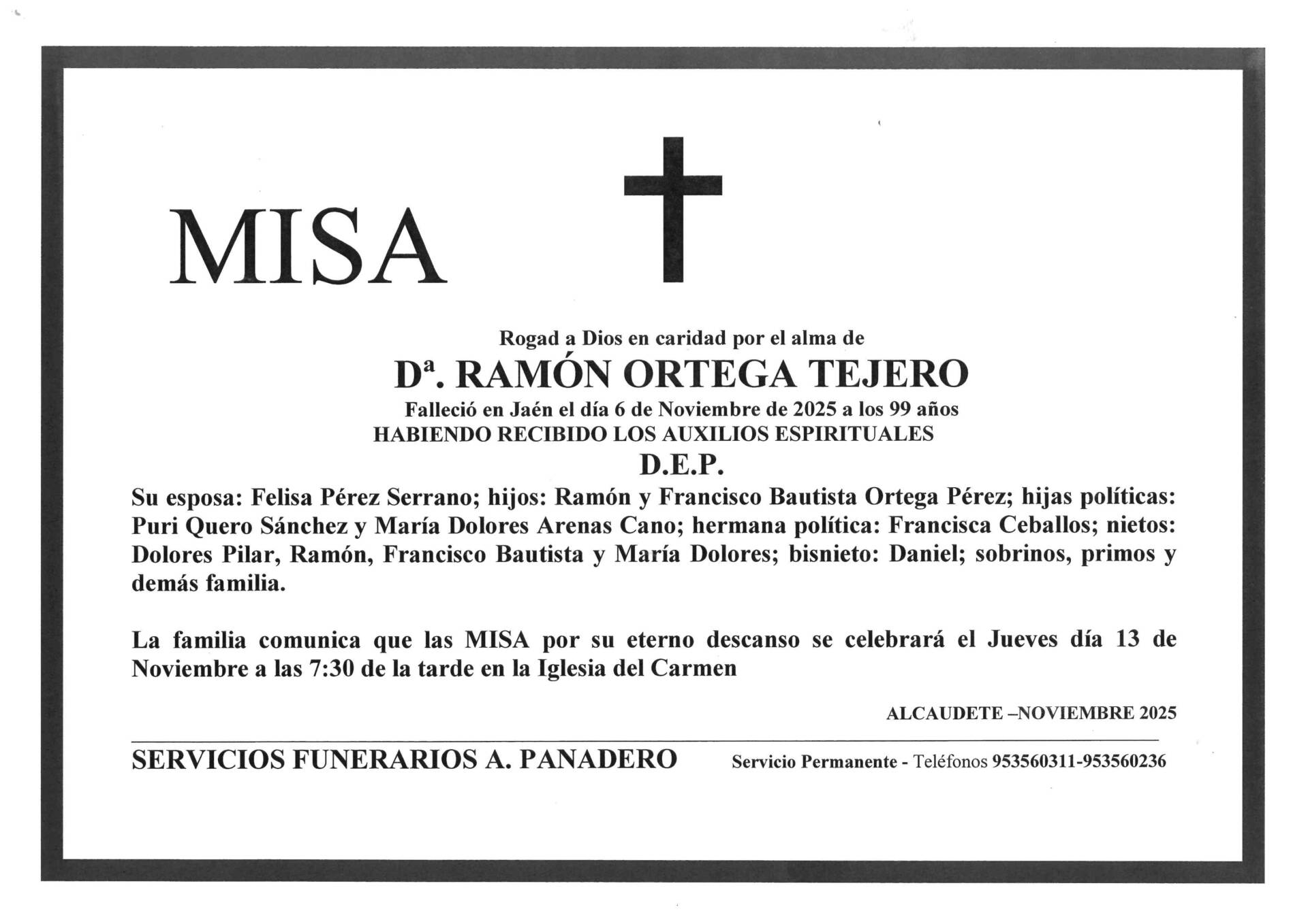 Misa de Ramón Ortega Tejero