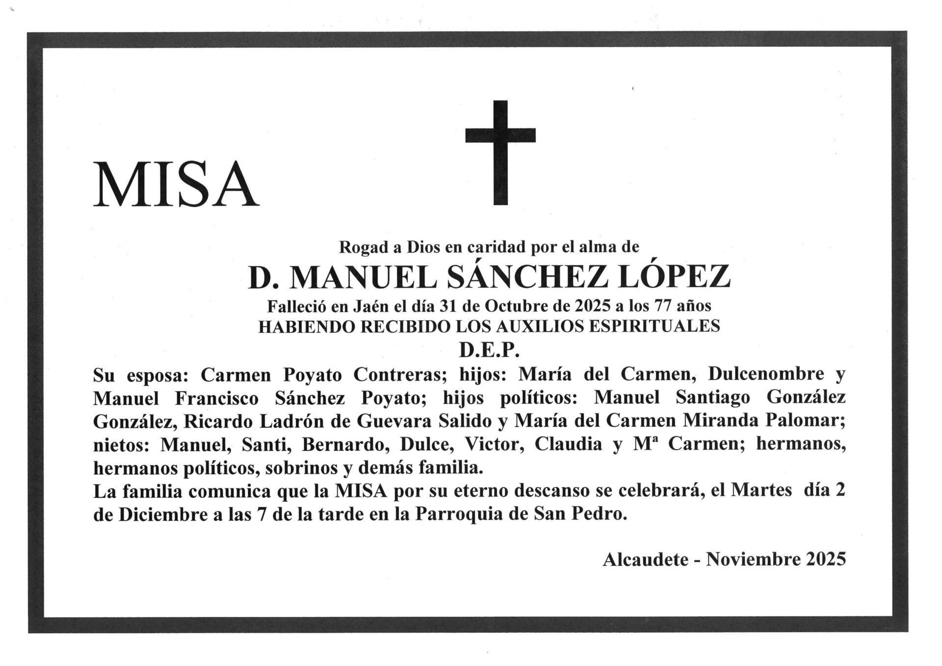 Misa de D. Manuel Sánchez López