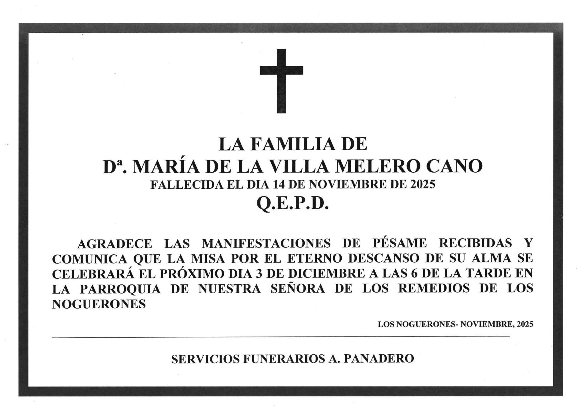 MISA DE Dª. MARÍA DE LA VILLA MELERO CANO