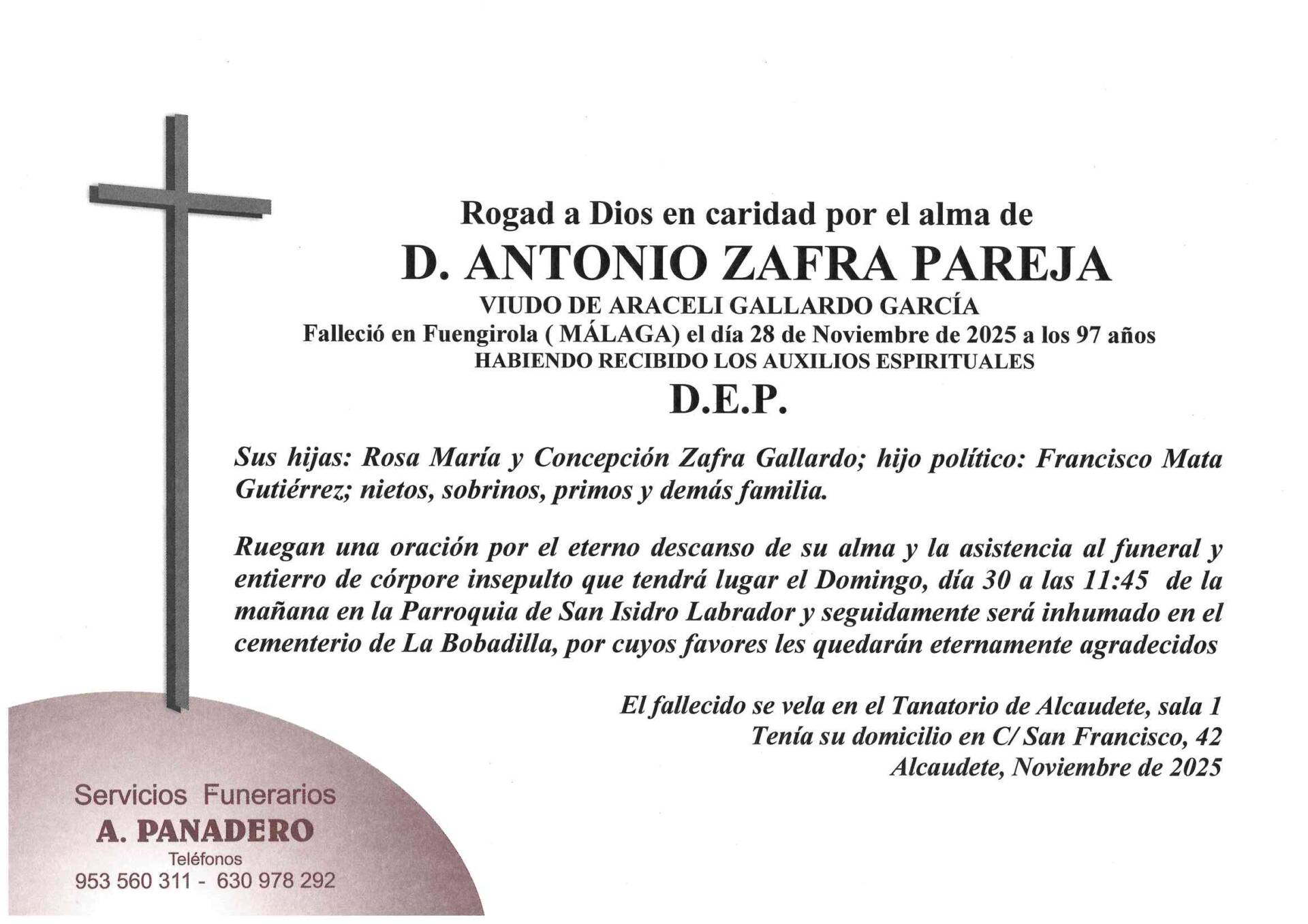 Entierro de D. Antonio Zafra Pareja