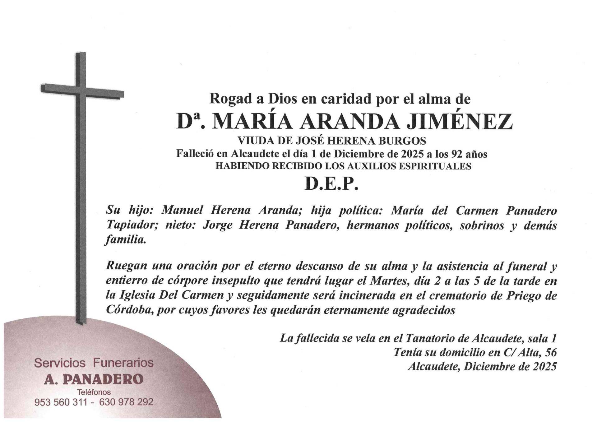 Entierro de Dª María Aranda Jiménez