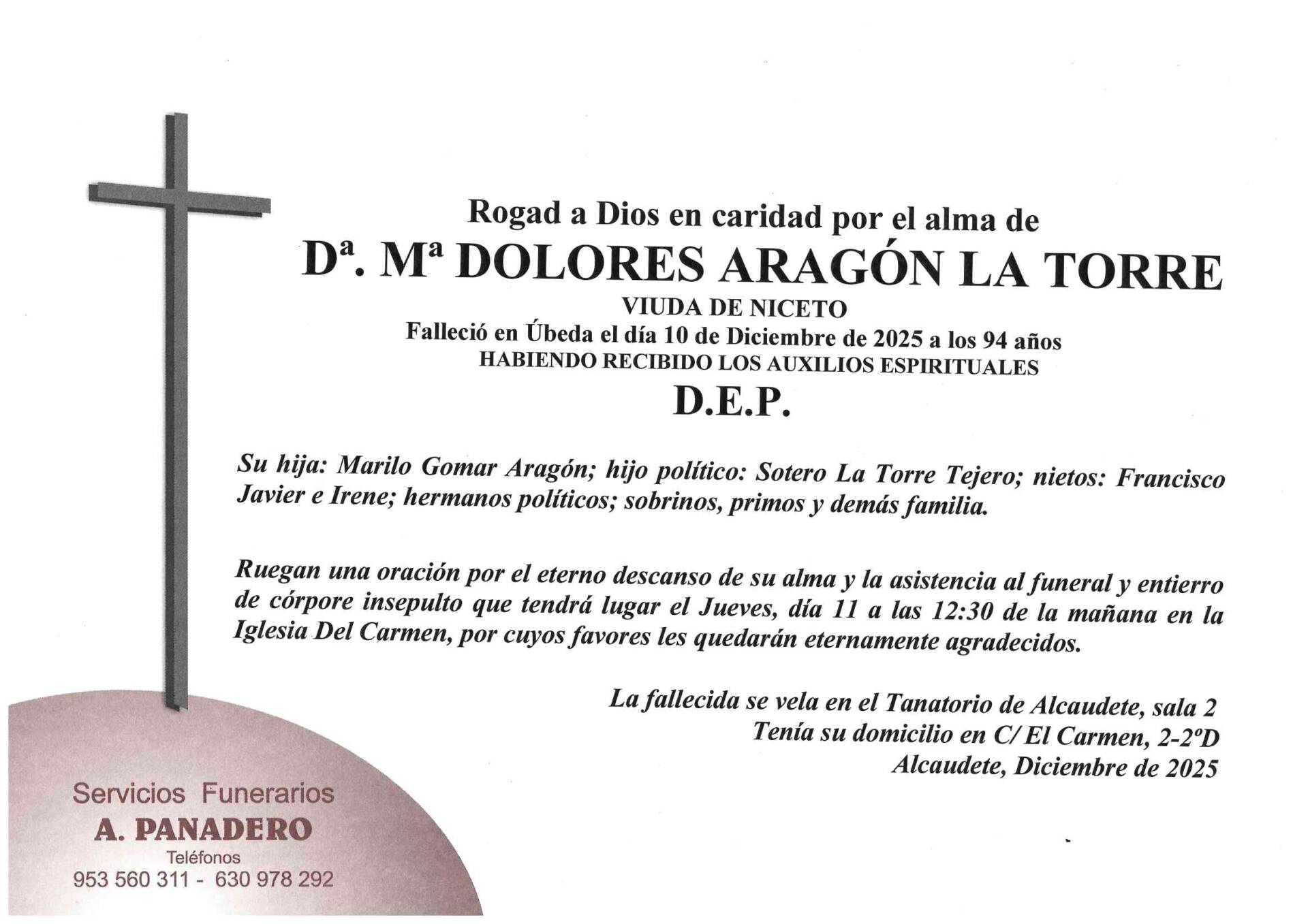 Entierro de Dª Mª Dolores Aragón La Torre