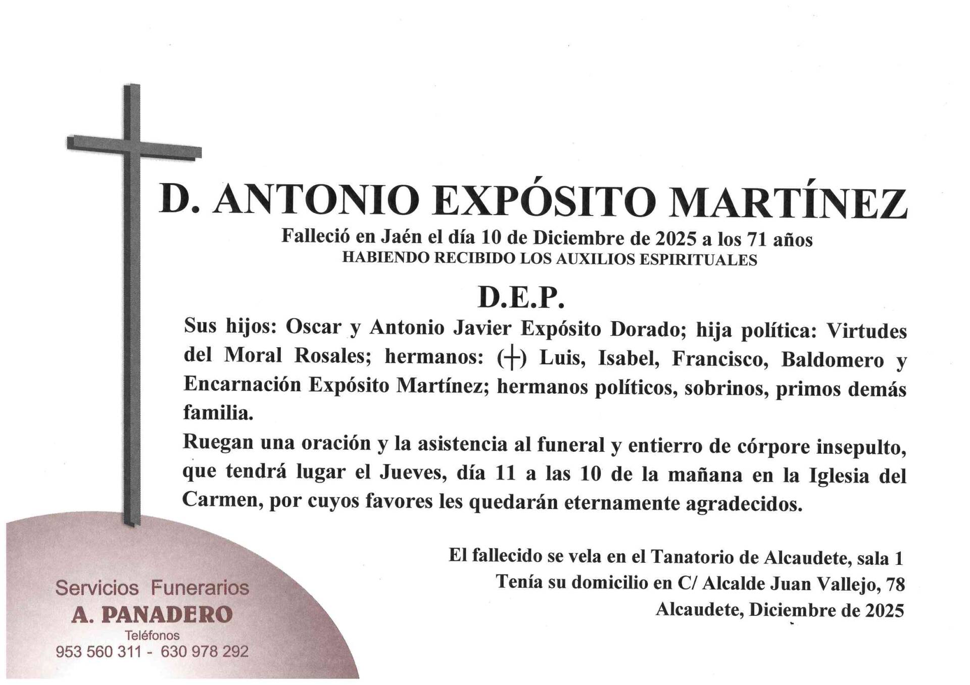 ENTIERRO DE D. ANTONIO EXPÓSITO MARTÍNEZ