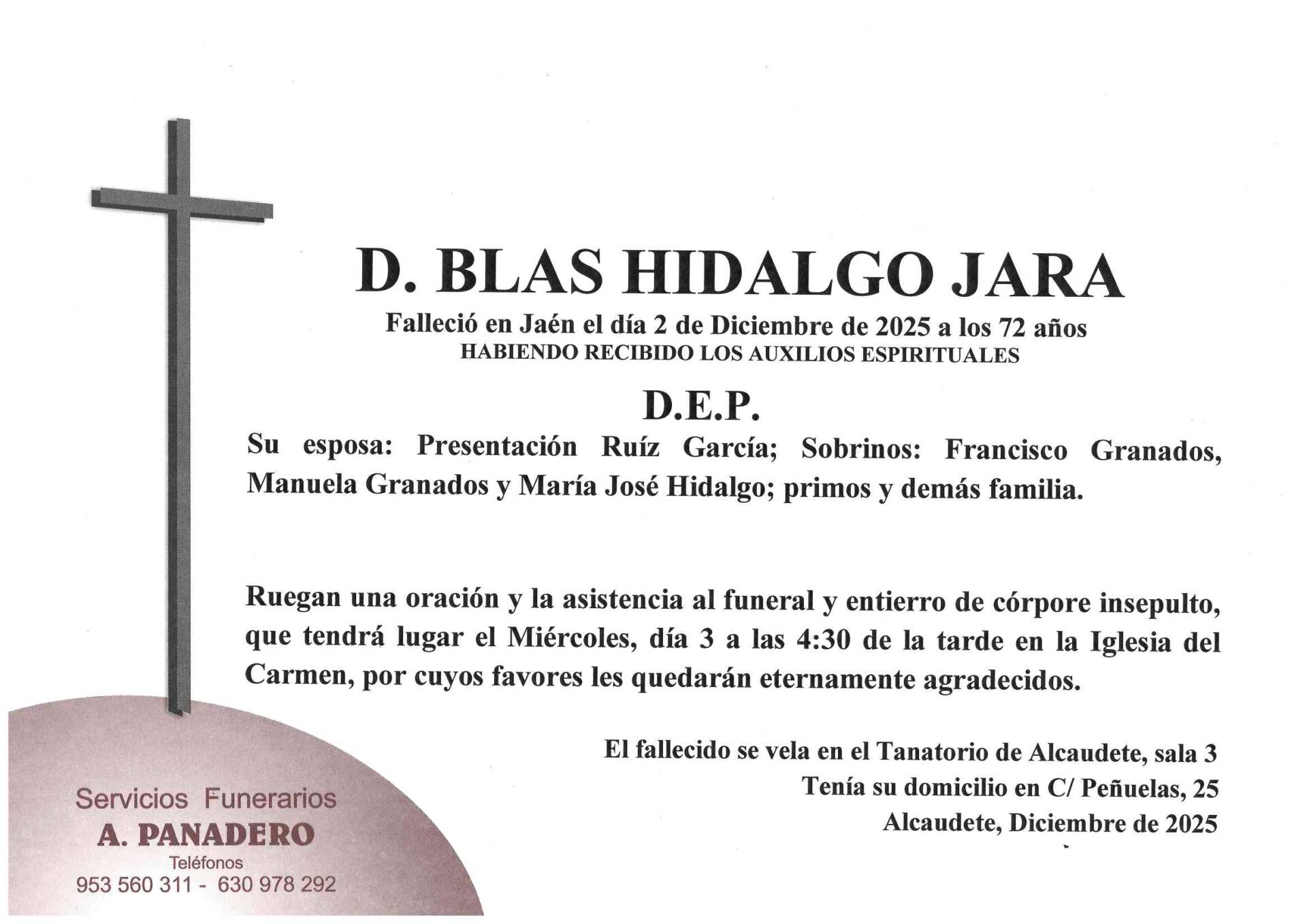ENTIERRO DE D. BLAS HIDALGO JARA