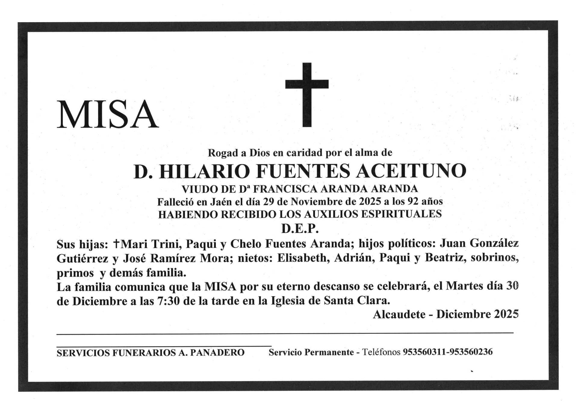 Misa de D. Hilario Fuentes Aceituno