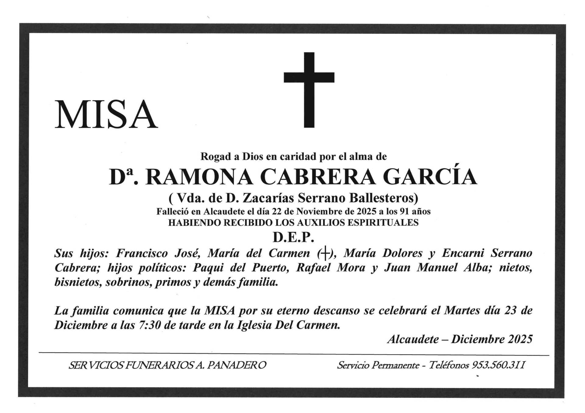 MISA DE Dª. RAMONA CABRERA GARCÍA