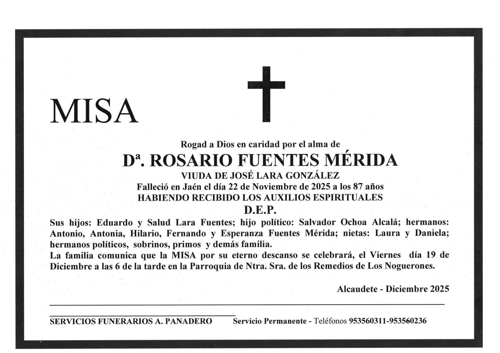 Misa de Dª Rosario Fuentes Mérida