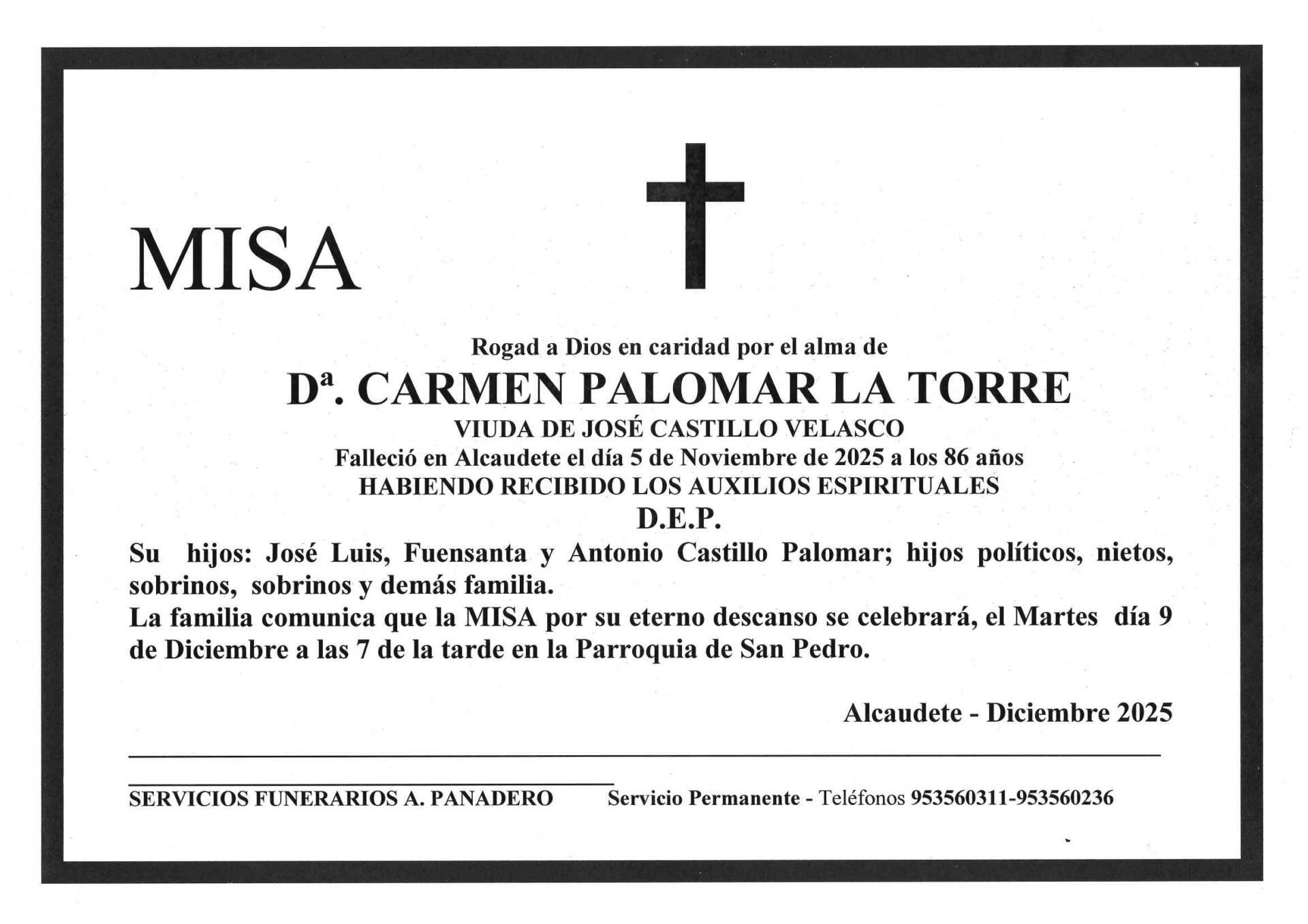 Misa de Dº Carmen Palomar La Torre