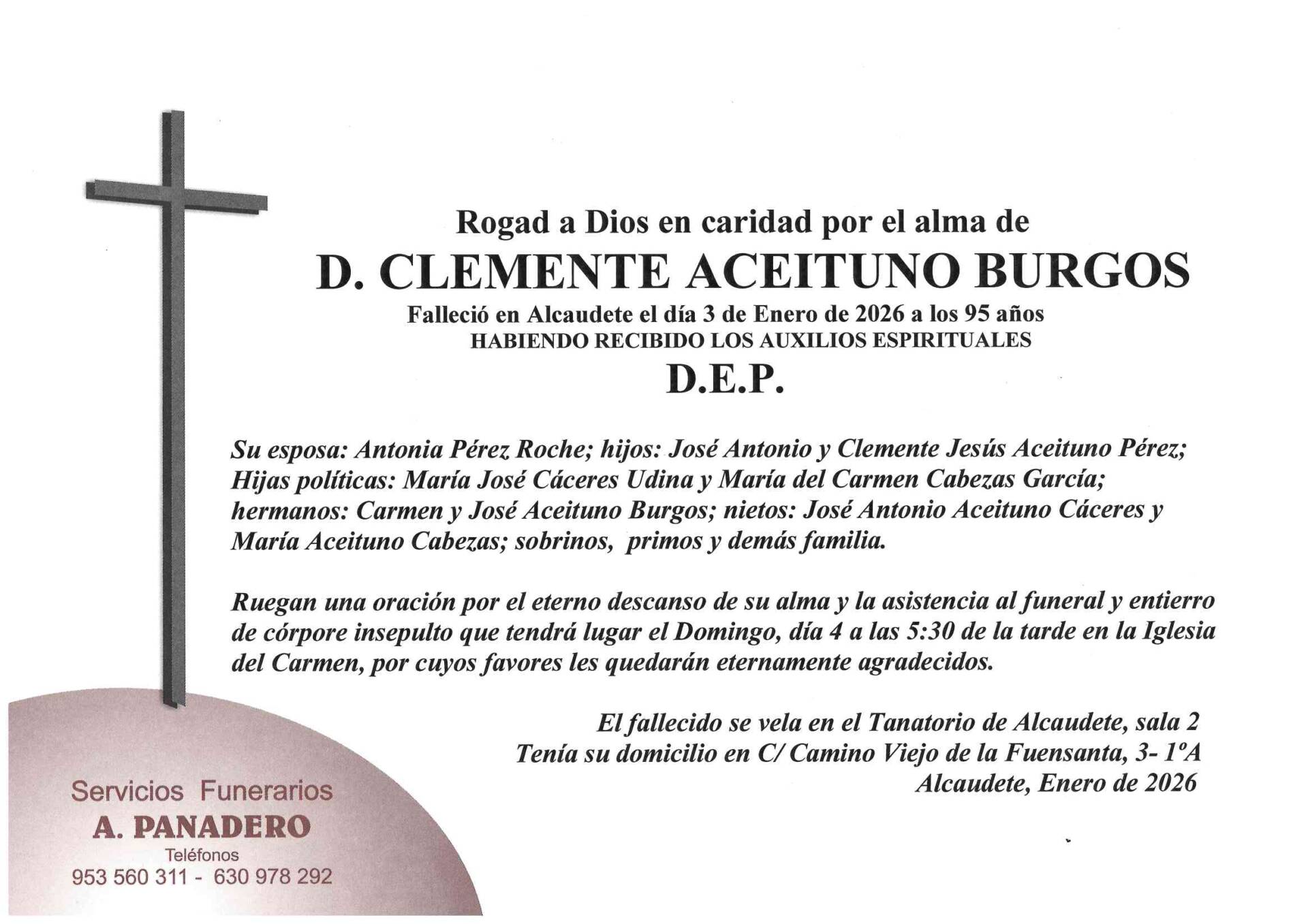 ENTIERRO DE D. CLEMENTE ACEITUNO BURGOS