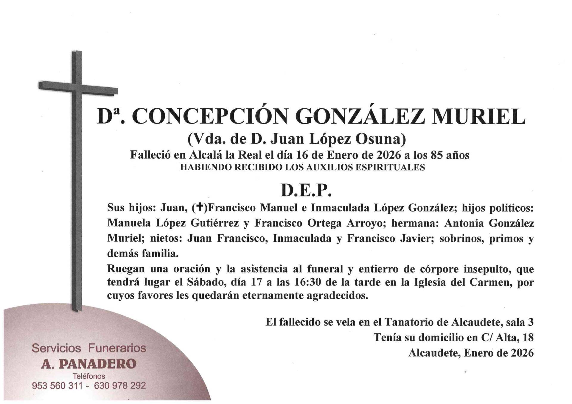 ENTIERRO DE Dª. CONCEPCION GONZALEZ MURIEL