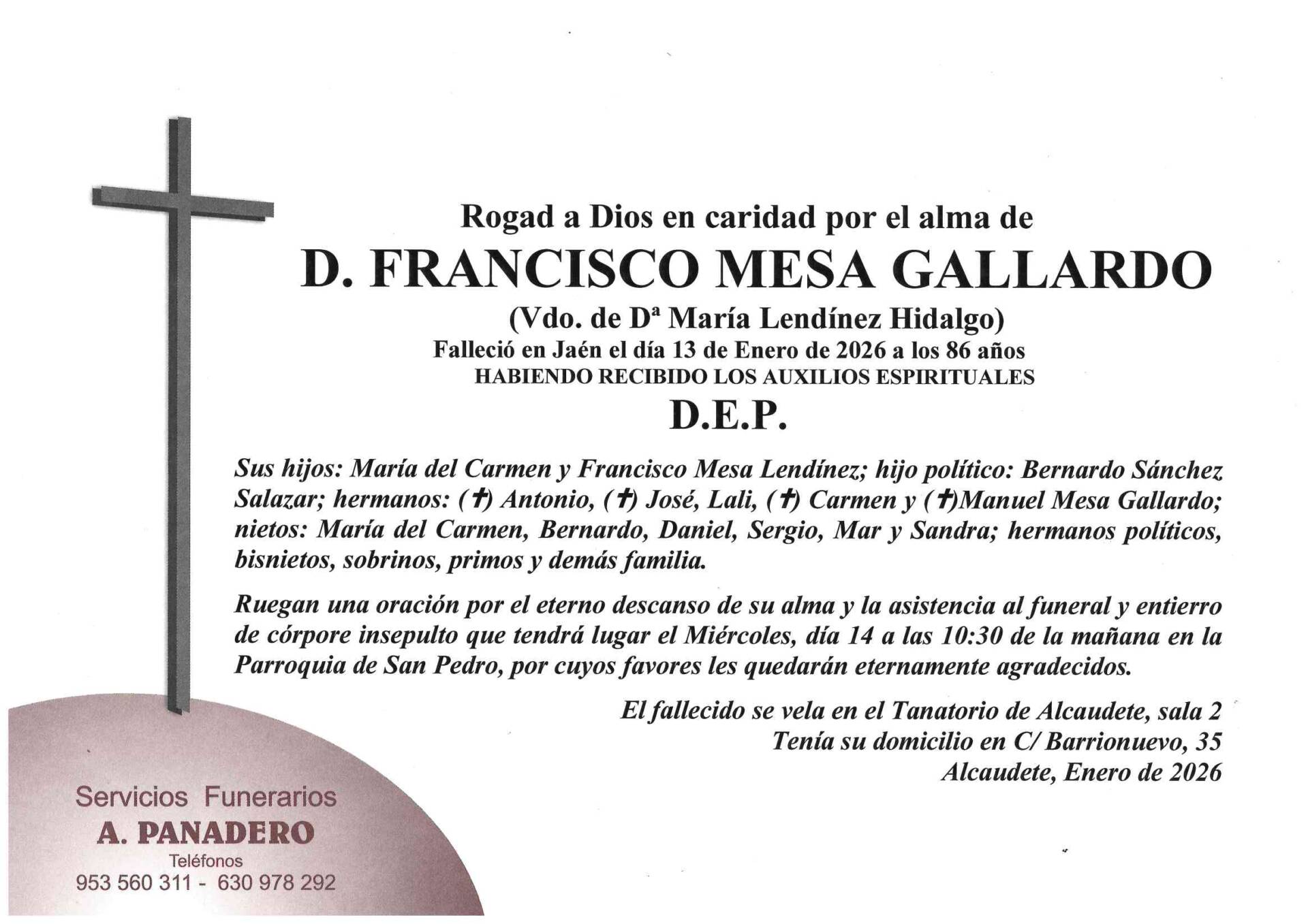ENTIERRO DE D. FRANCISCO MESA GALLARDO