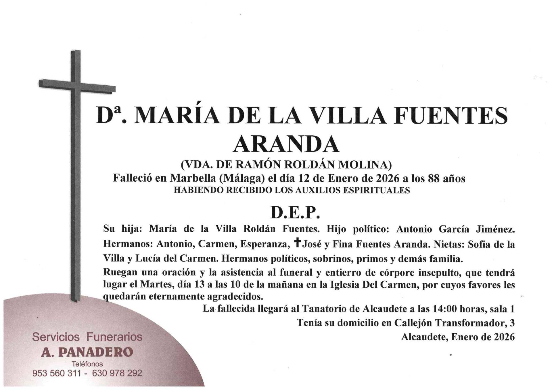 Entierro de Dª María de la Villa Fuentes Aranda