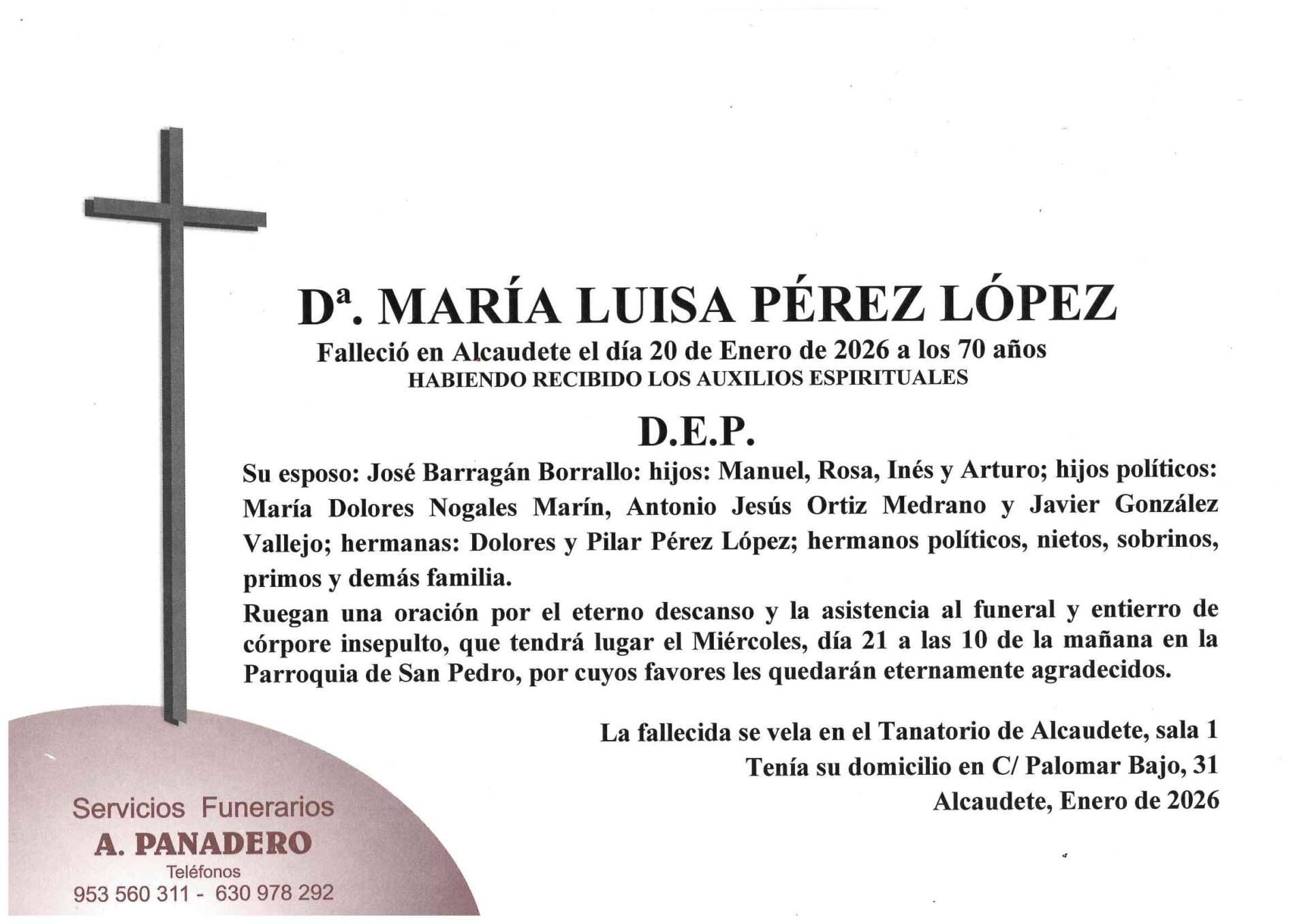 ENTIERRO DE Dª. MARÍA LUISA PÉREZ LÓPEZ
