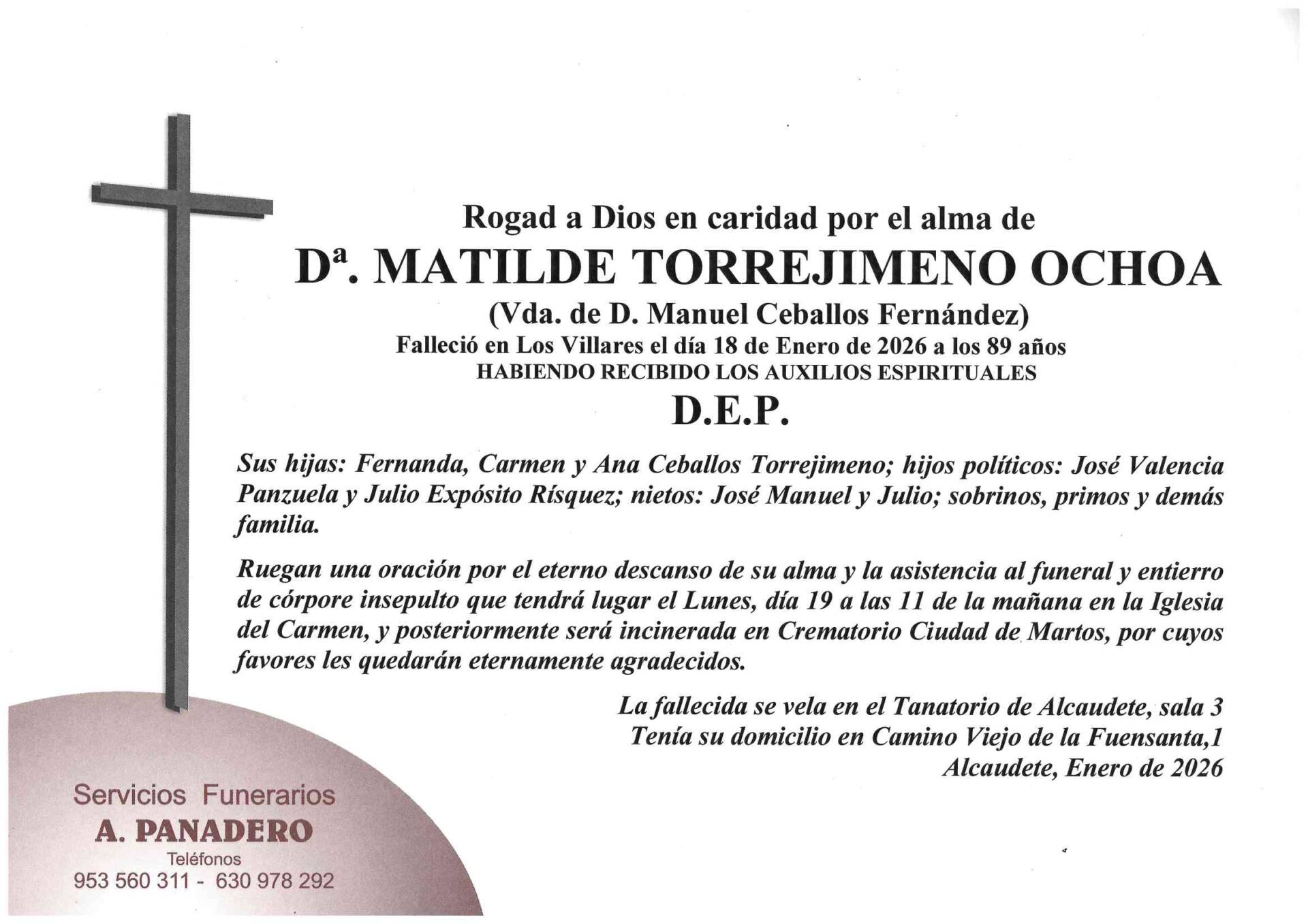 ENTIERRO DE Dª. MATILDE TORREJIMENO OCHOA