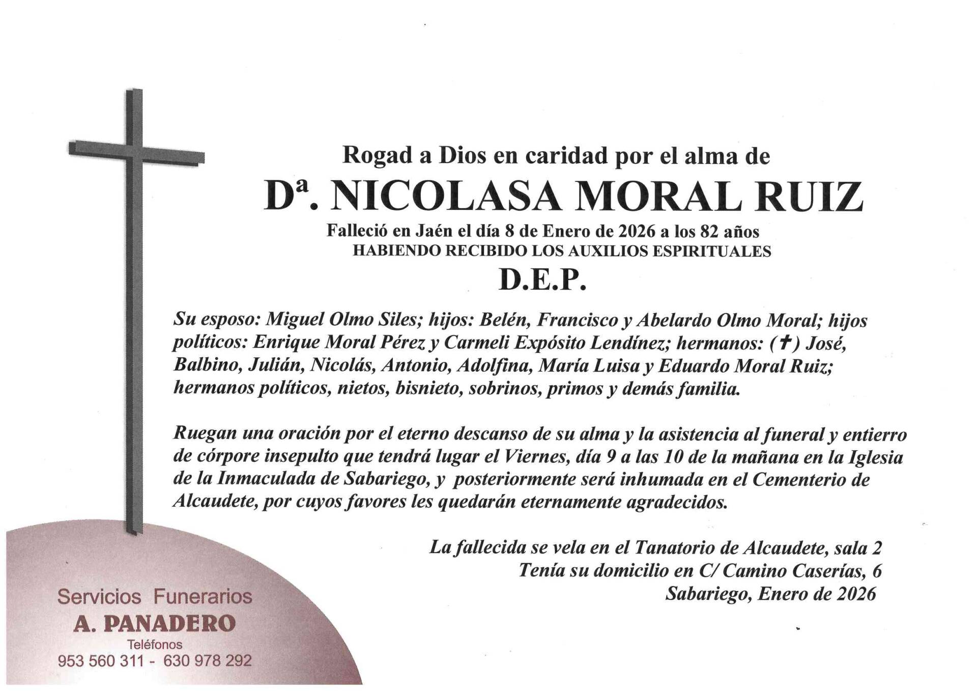 Entierro de Dª Nicolasa Moral Ruiz