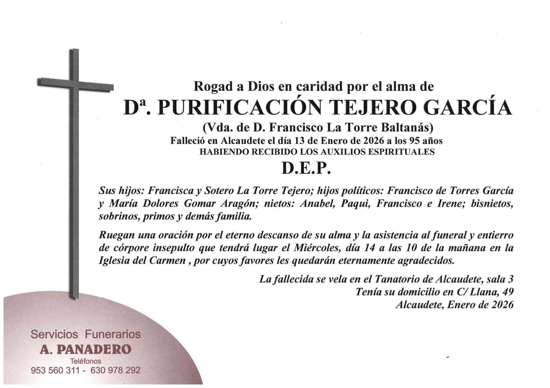 ENTIERRO DE Dª PURIFICACION TEJERO GARCIA