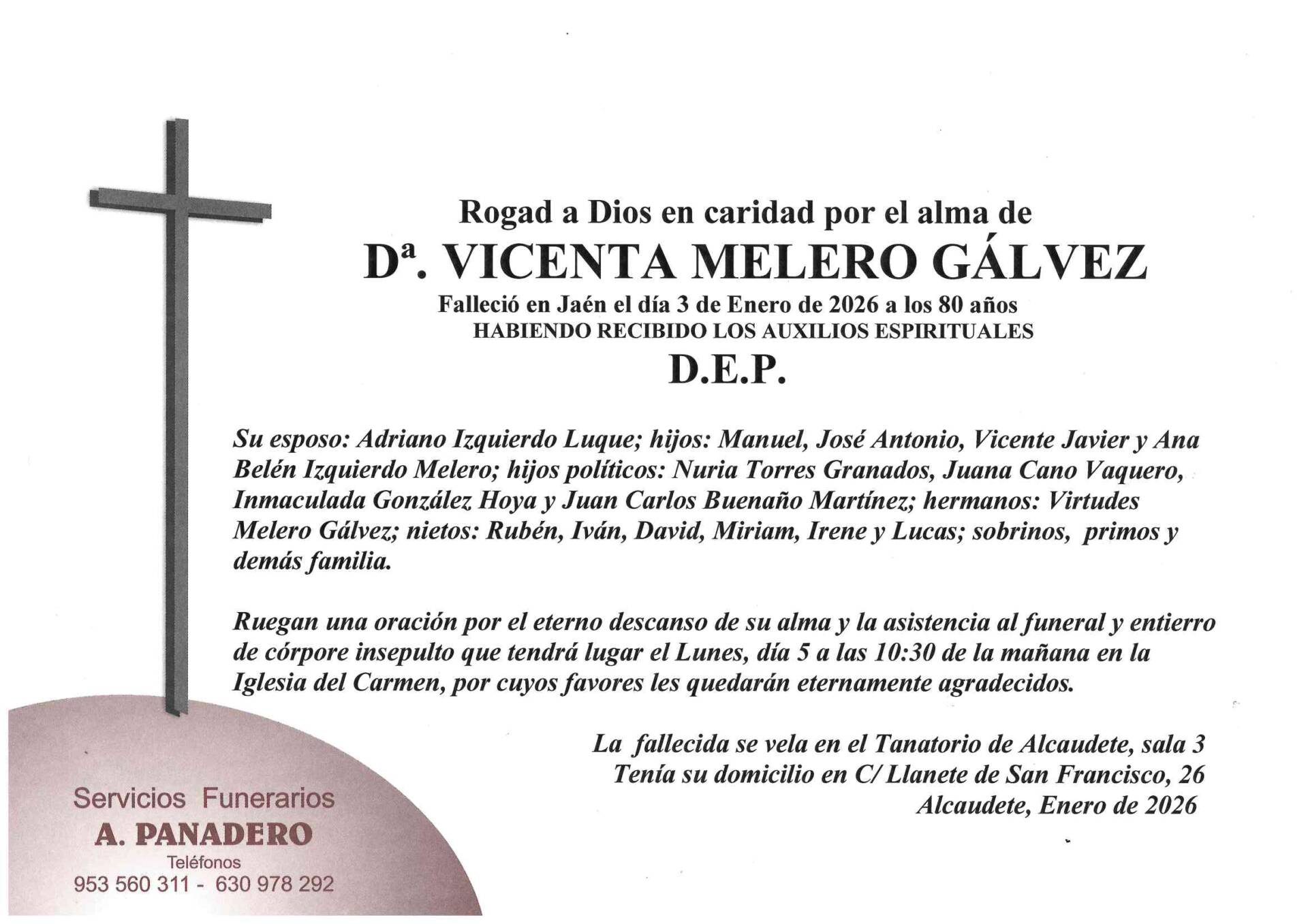 ENTIERRO DE Dª. VICENTA MELERO GALVEZ