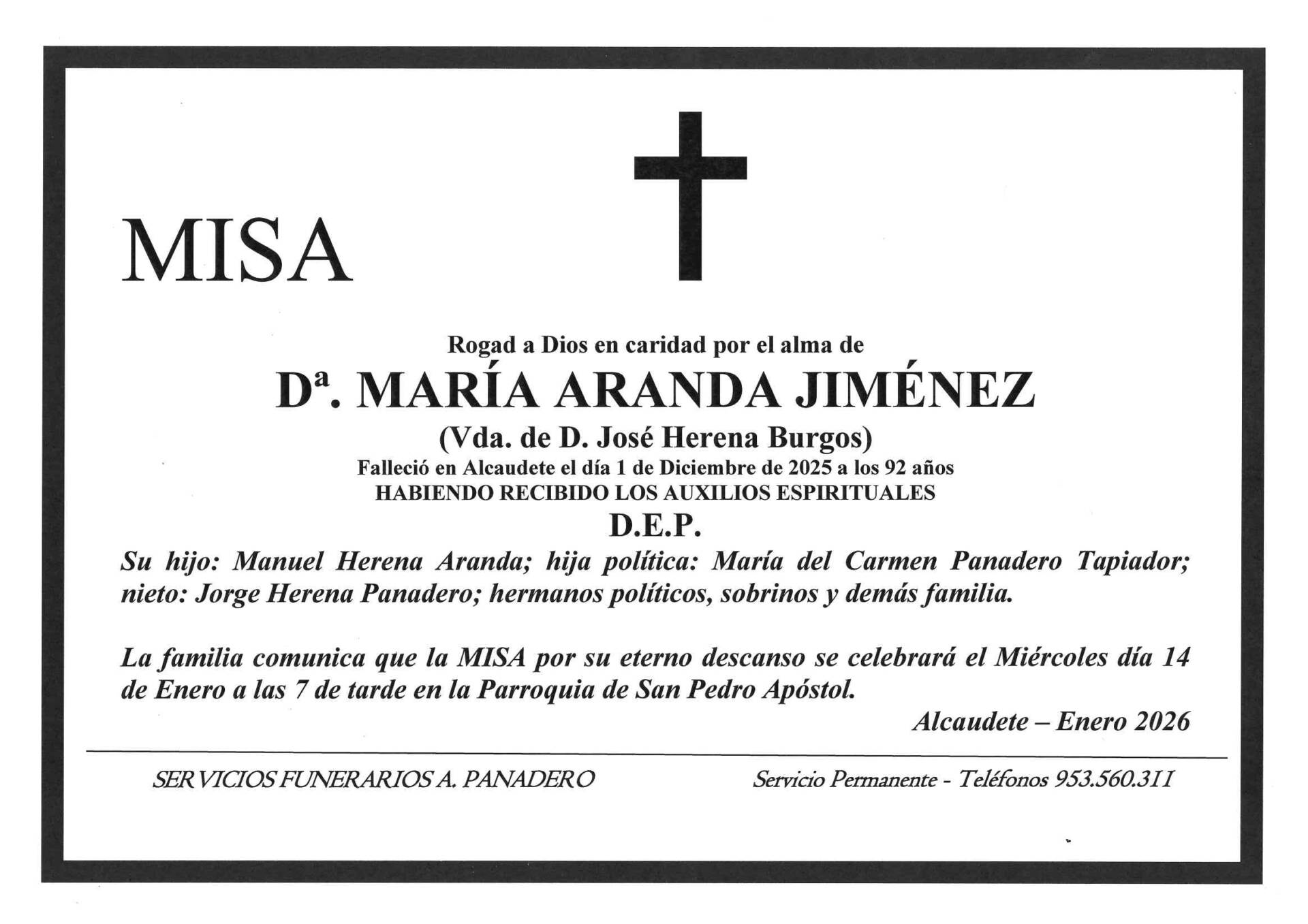 Misa de Dª María Aranda Jiménez