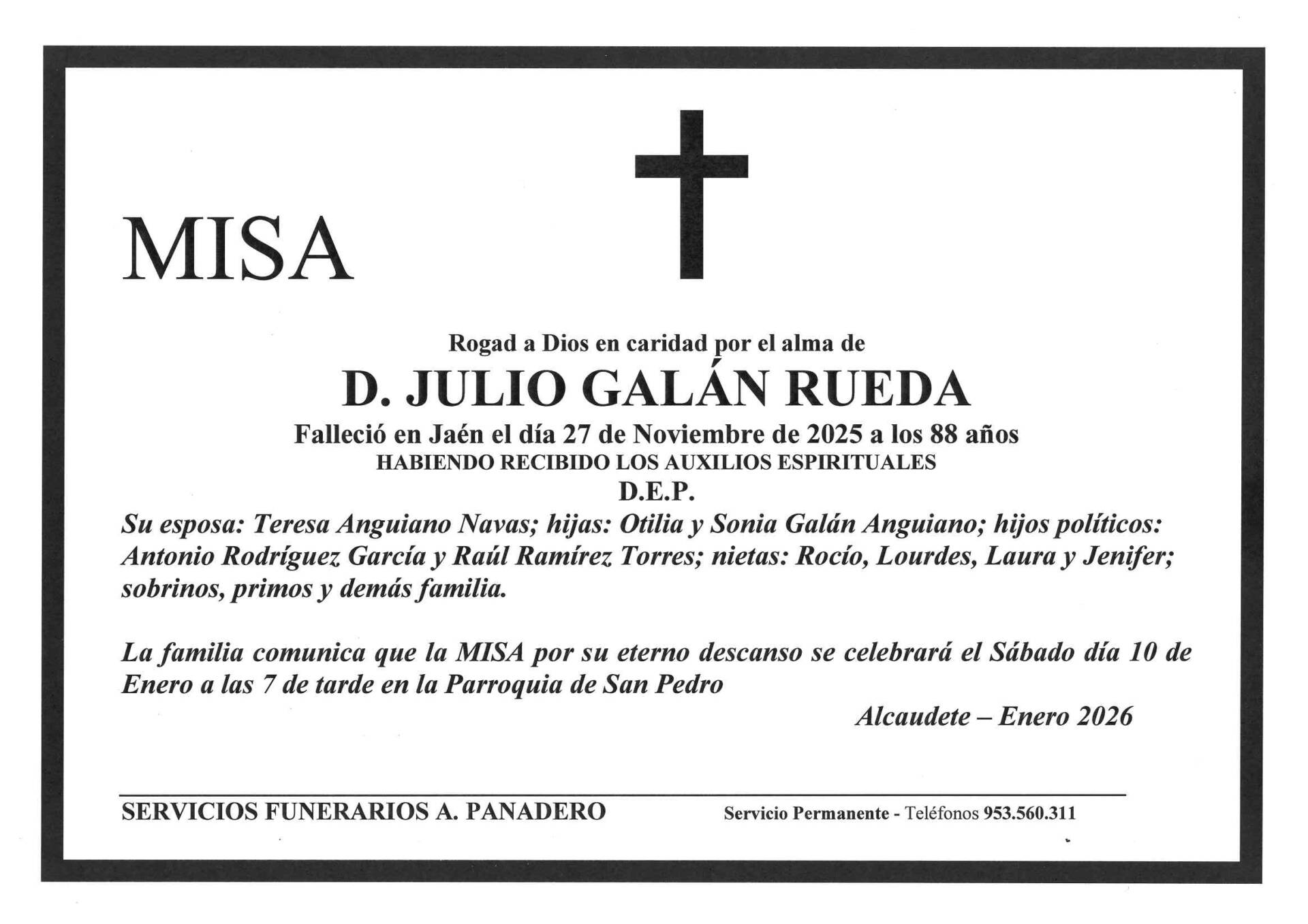 MISA DE D. JULIO GALAN RUEDA
