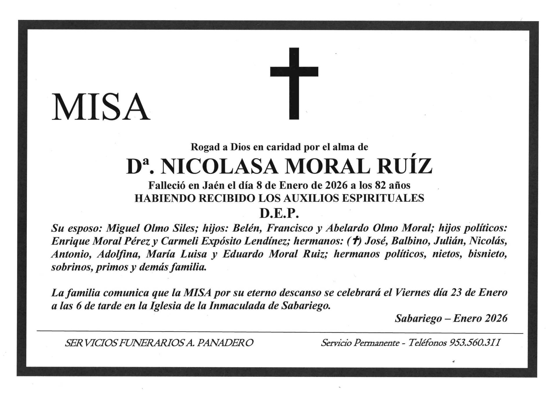 MISA DE Dª. NICOLASA MORAL RUIZ