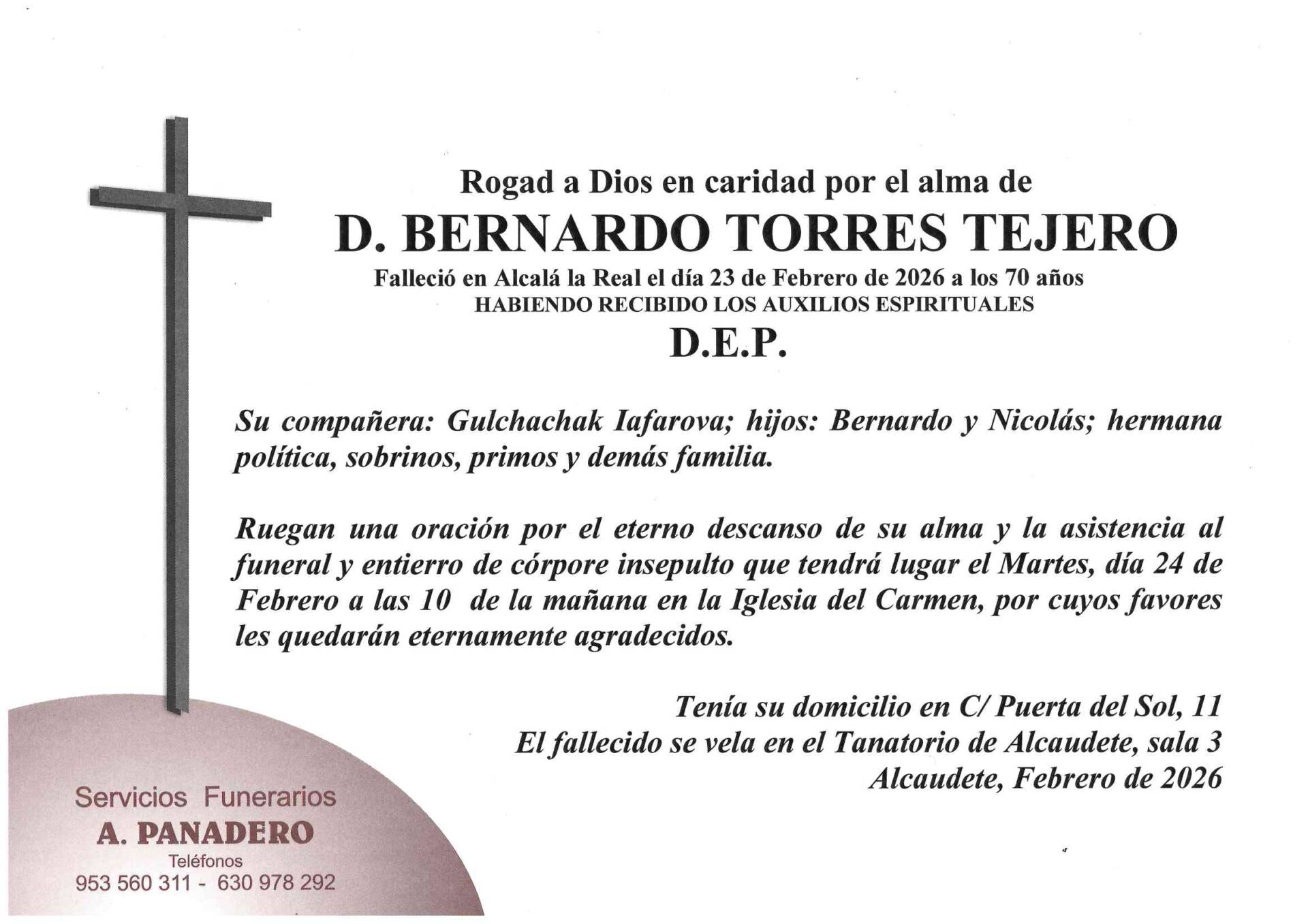ENTIERRO DE D. BERNARDO TORRES TEJERO