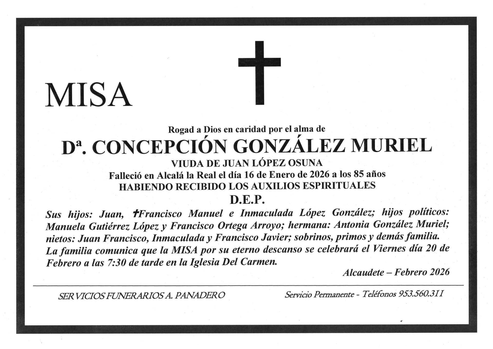 MISA DE Dª. CONCEPCIÓN GONZÁLEZ MURIEL