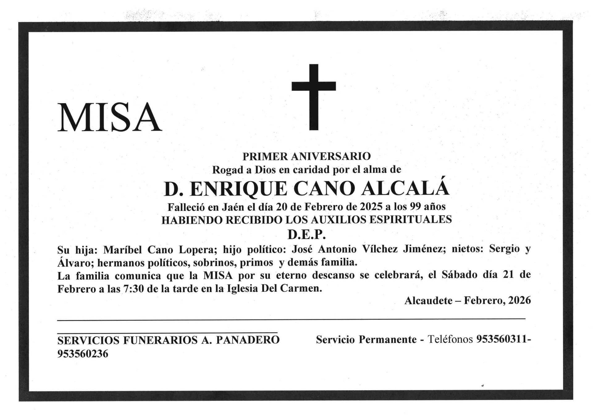 MISA DE D. ENRIQUE CANO ALCALÁ