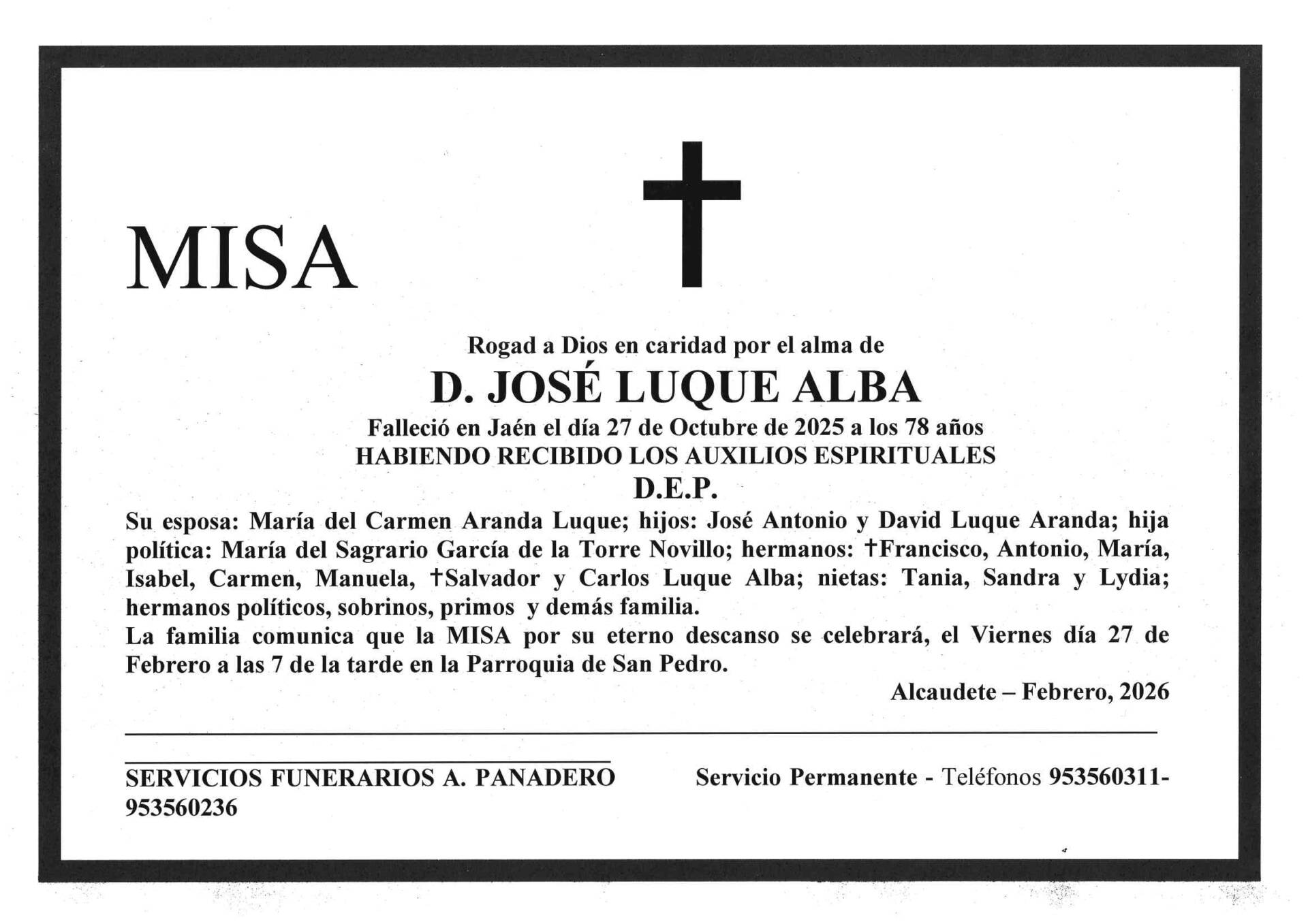MISA DE D. JOSÉ LUQUE ALBA