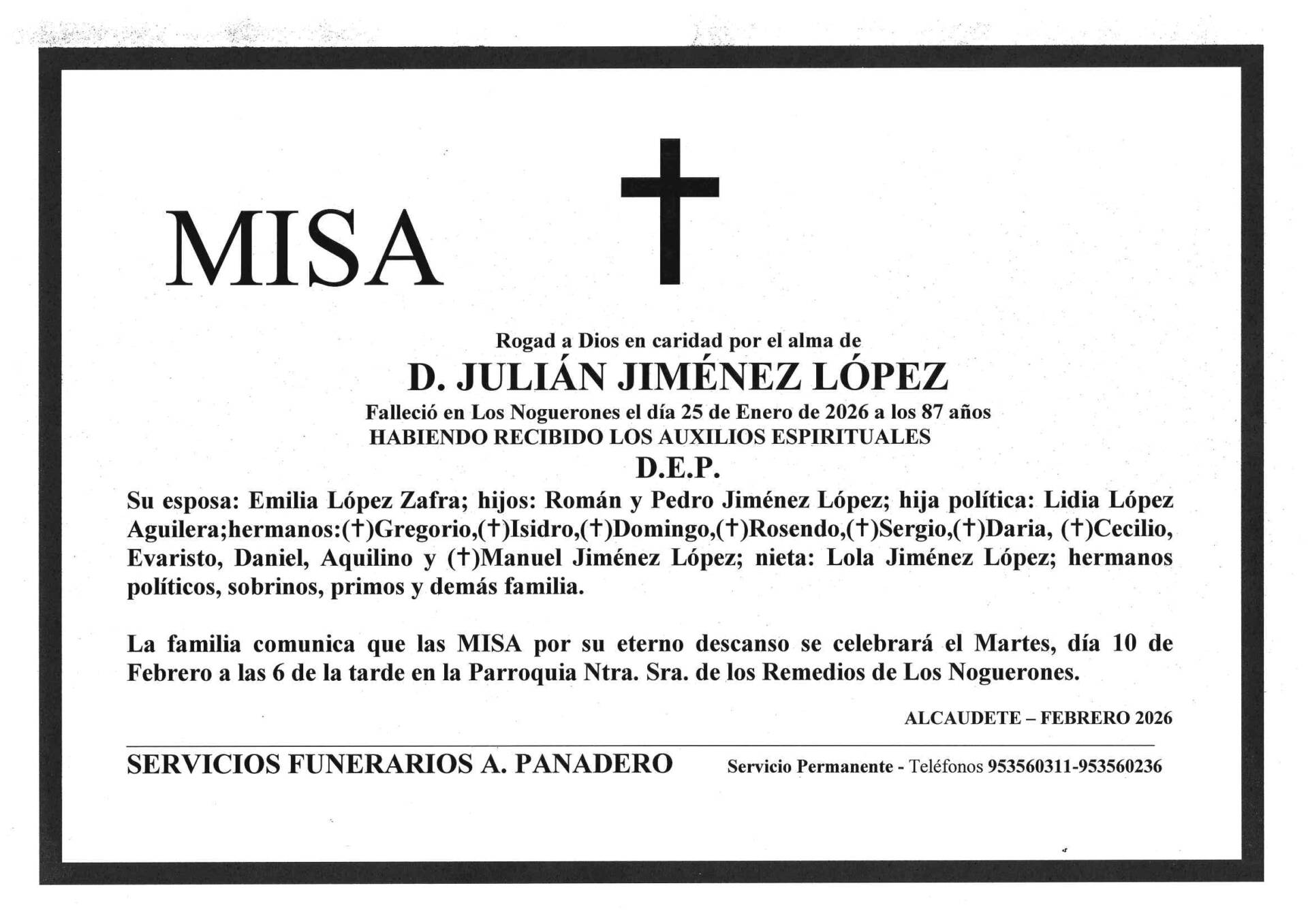 MISA DE D. JULIÁN JIMÉNEZ LÓPEZ