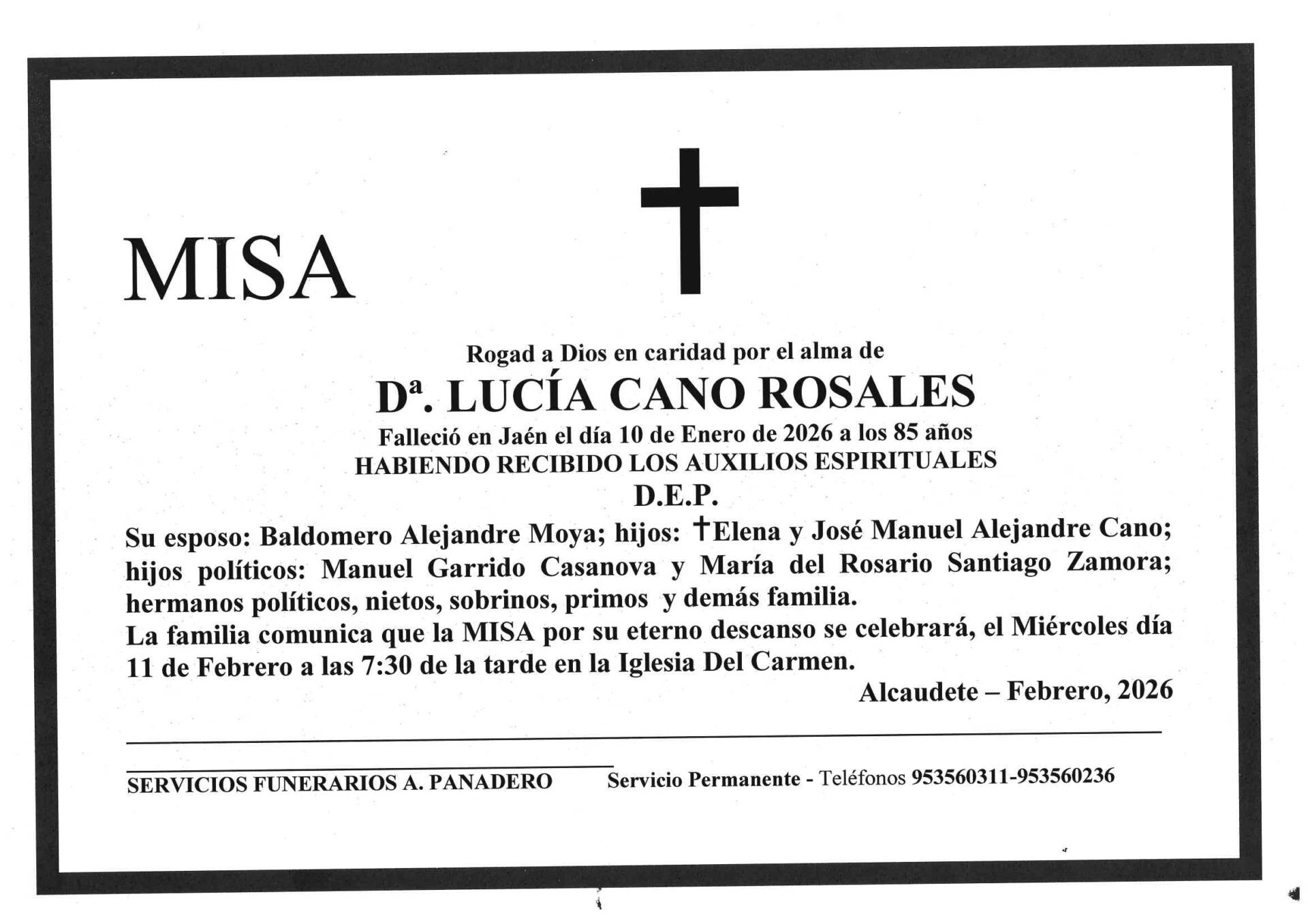 Misa de Dª Lucía Cano Rosales