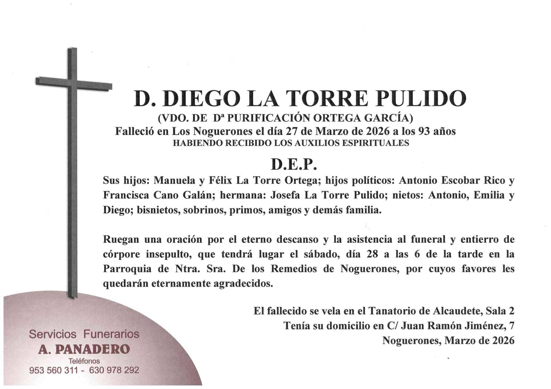 ENTIERRO DE D. DIEGO LA TORRE PULIDO
