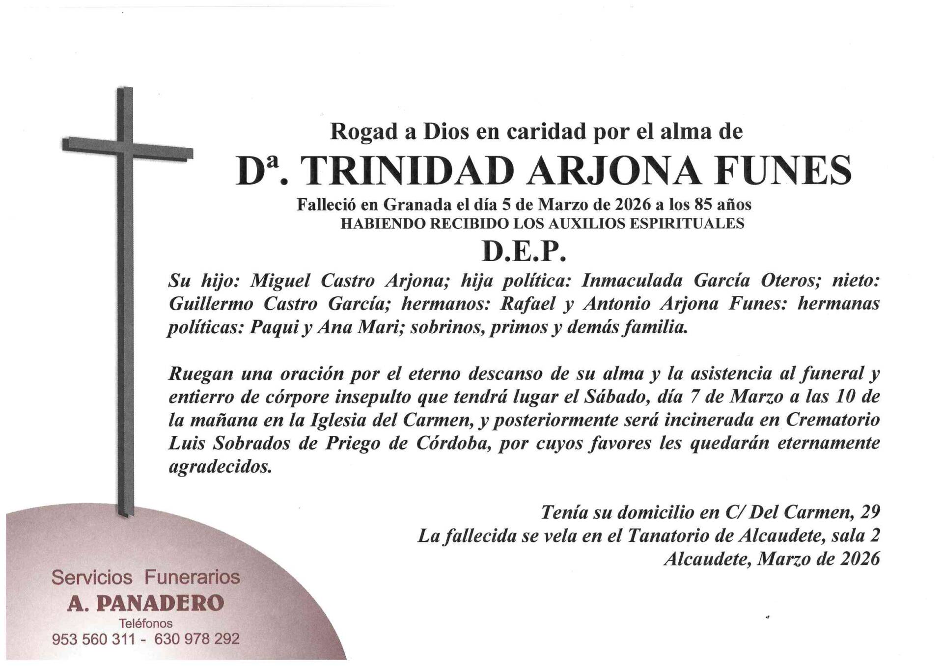 ENTIERRO DE Dª. TRINIDAD ARJONA FUNES