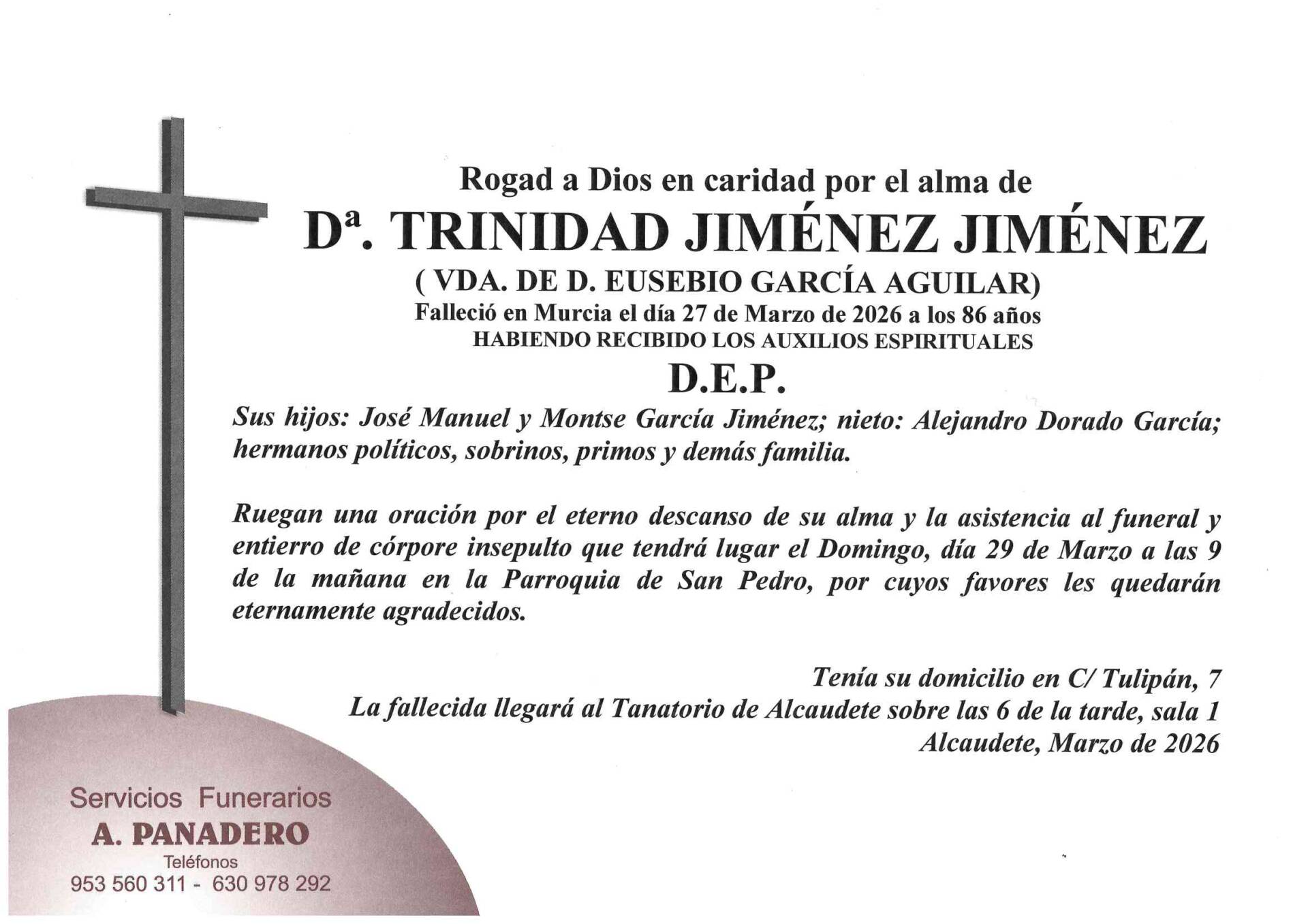 ENTIERRO DE Dª. TRINIDAD JIMÉNEZ JIMÉNEZ