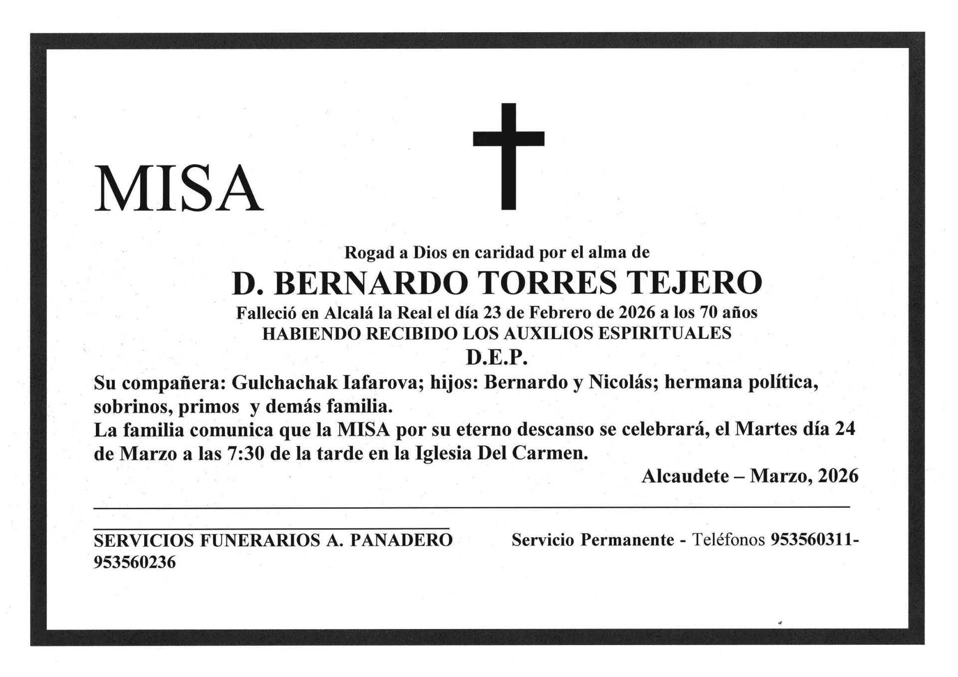 Misa de D. Bernardo Torres Tejero