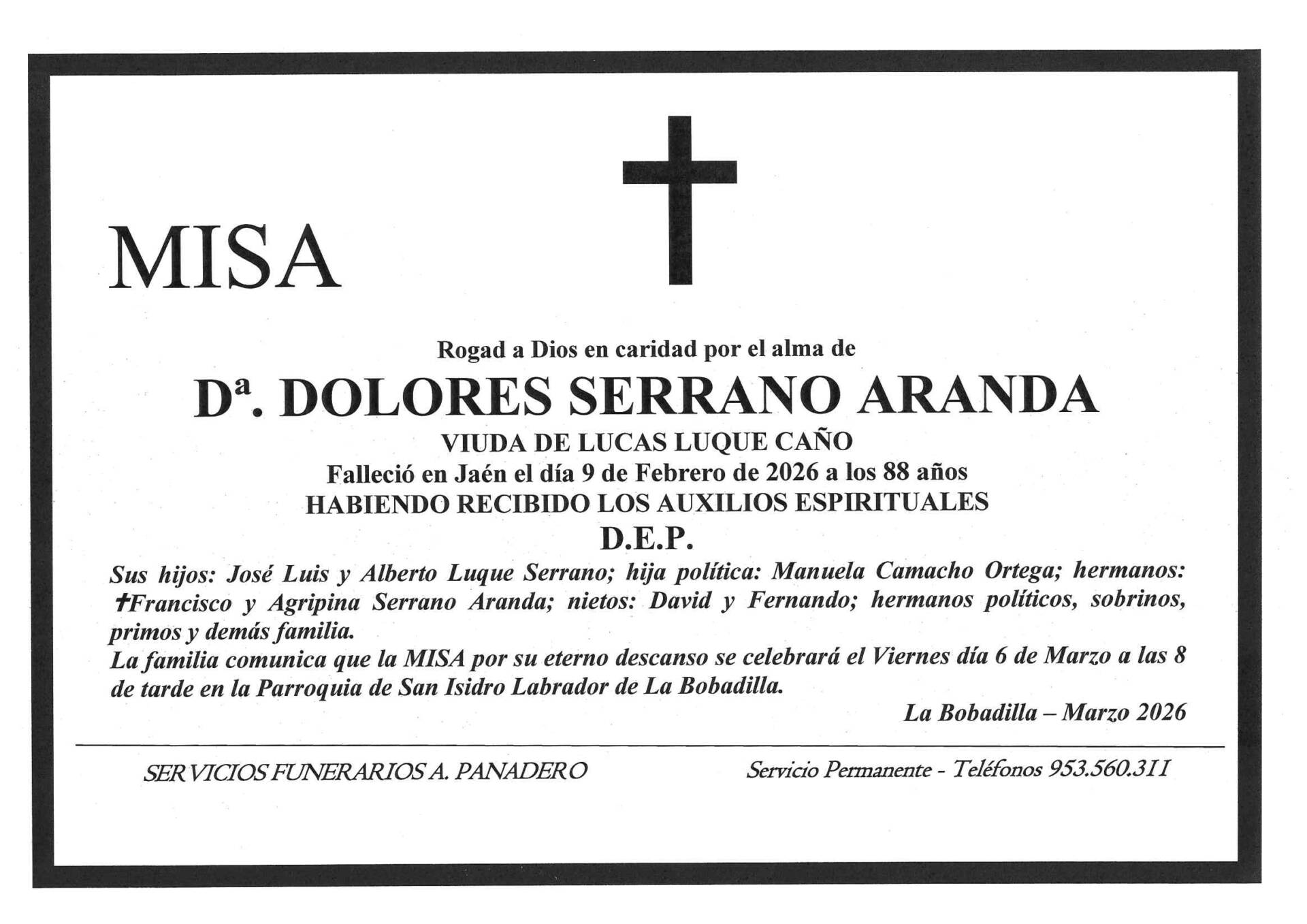 Misa de Dª Dolores Serrano Aranda