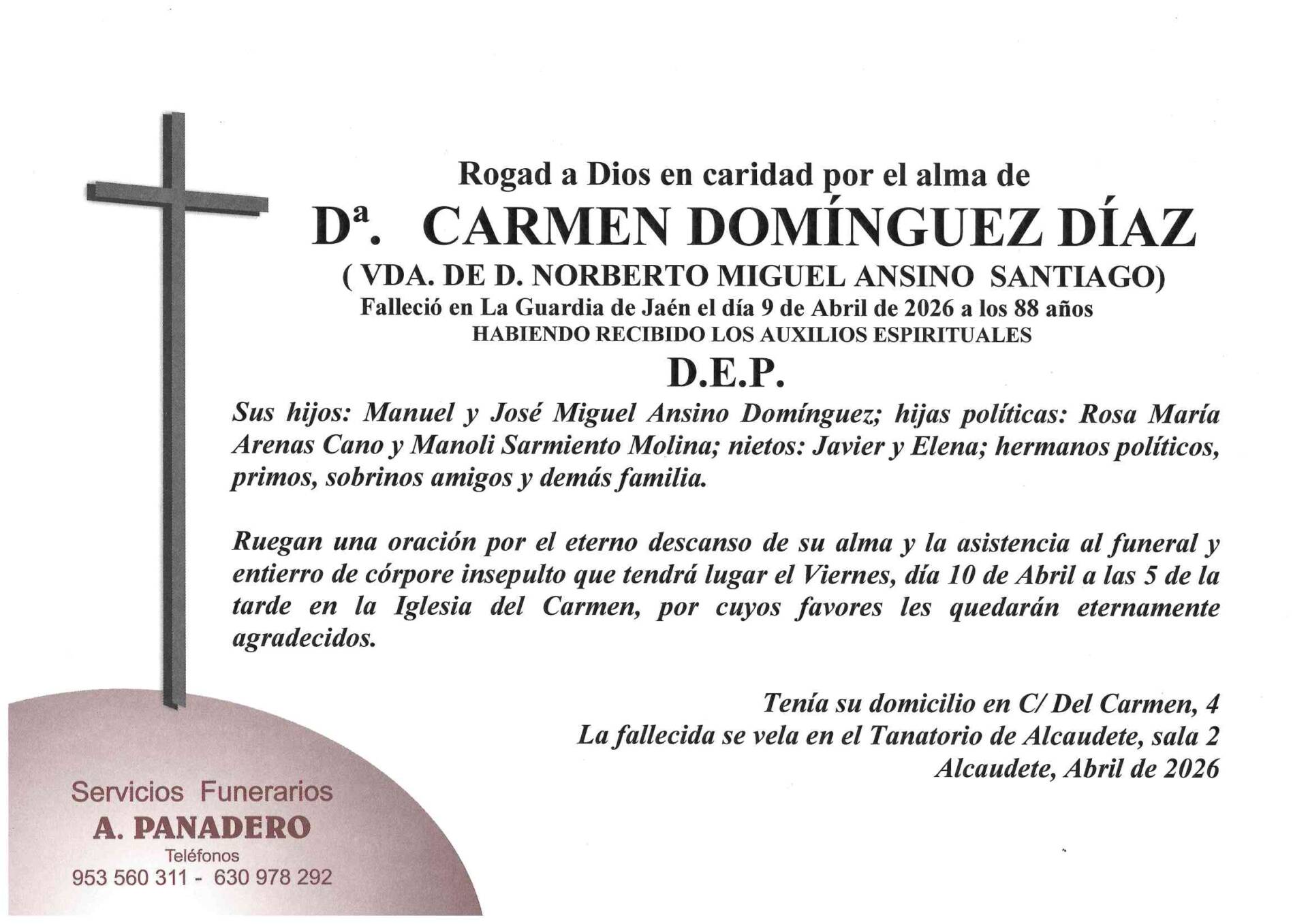 ENTIERRO DE Dª. CARMEN DOMÍNGUEZ DÍAZ