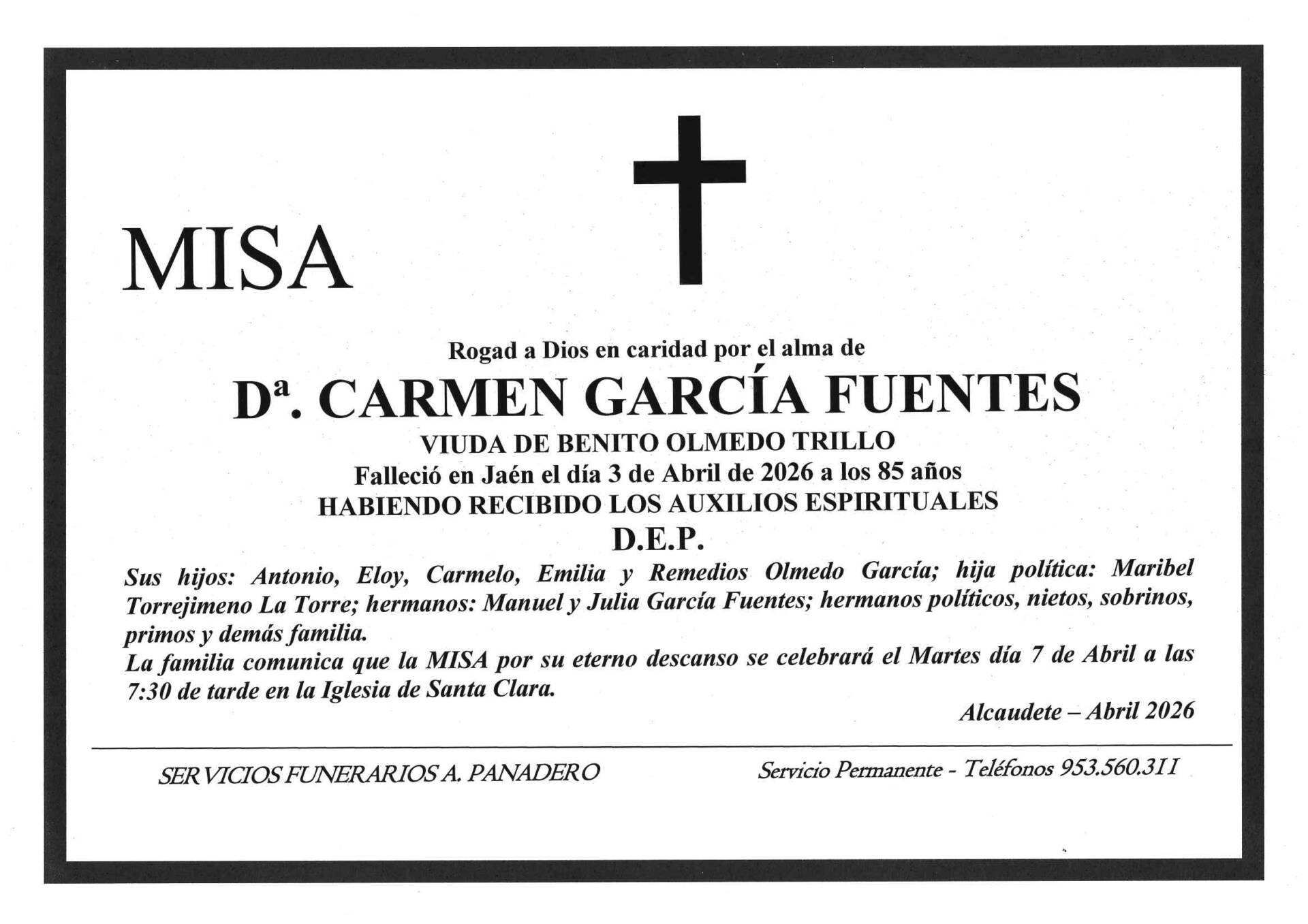 Misa de Dª Carmen García Fuentes