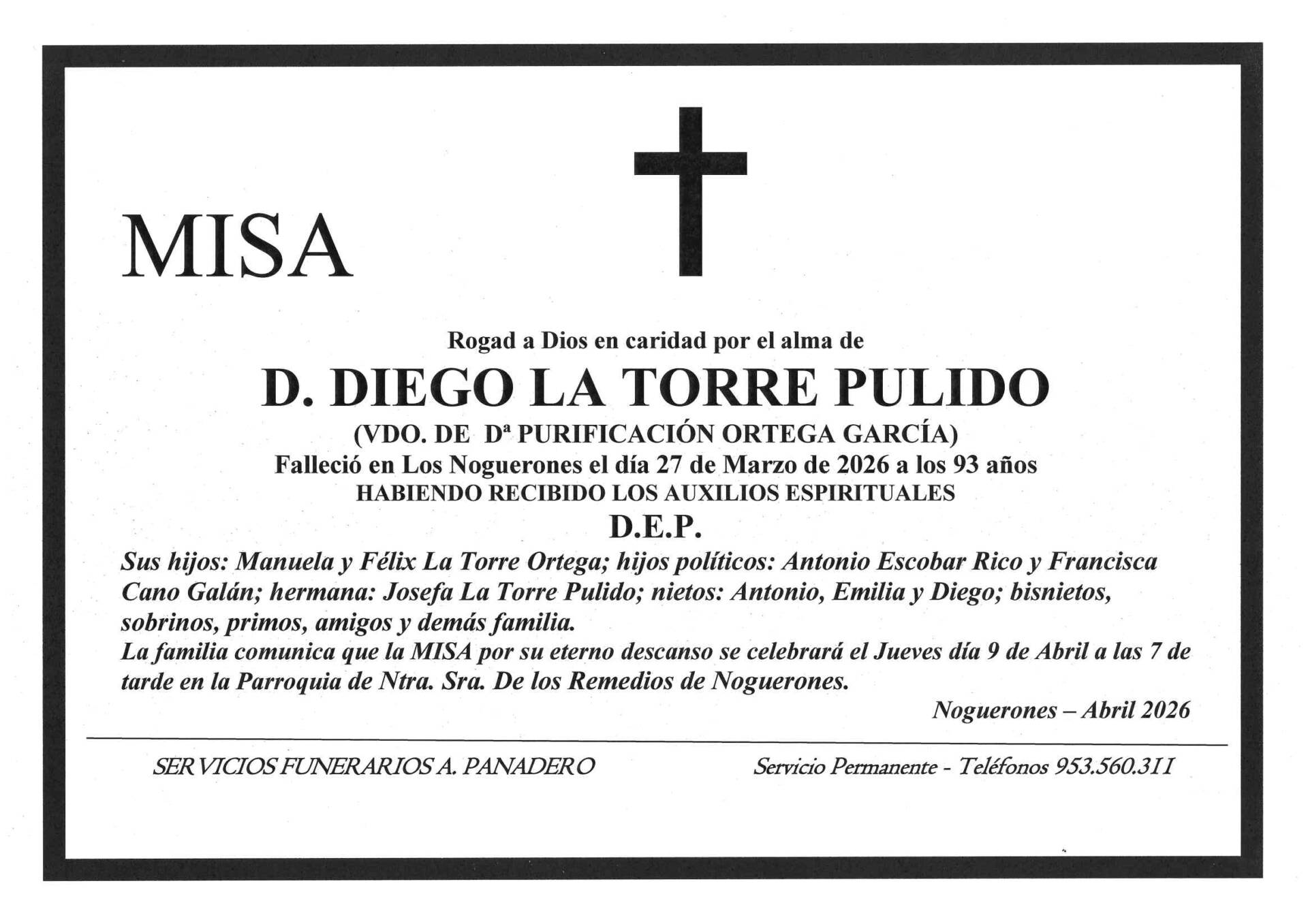 MISA DE D. DIEGO LA TORRE PULIDO