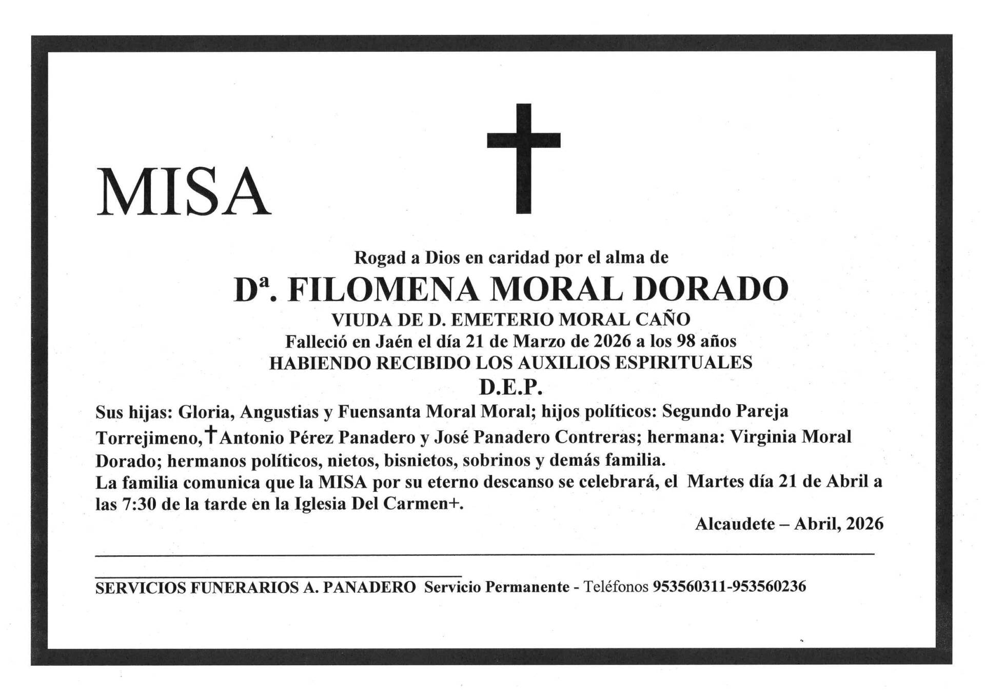 Misa de Dª Filomena Moral Dorado