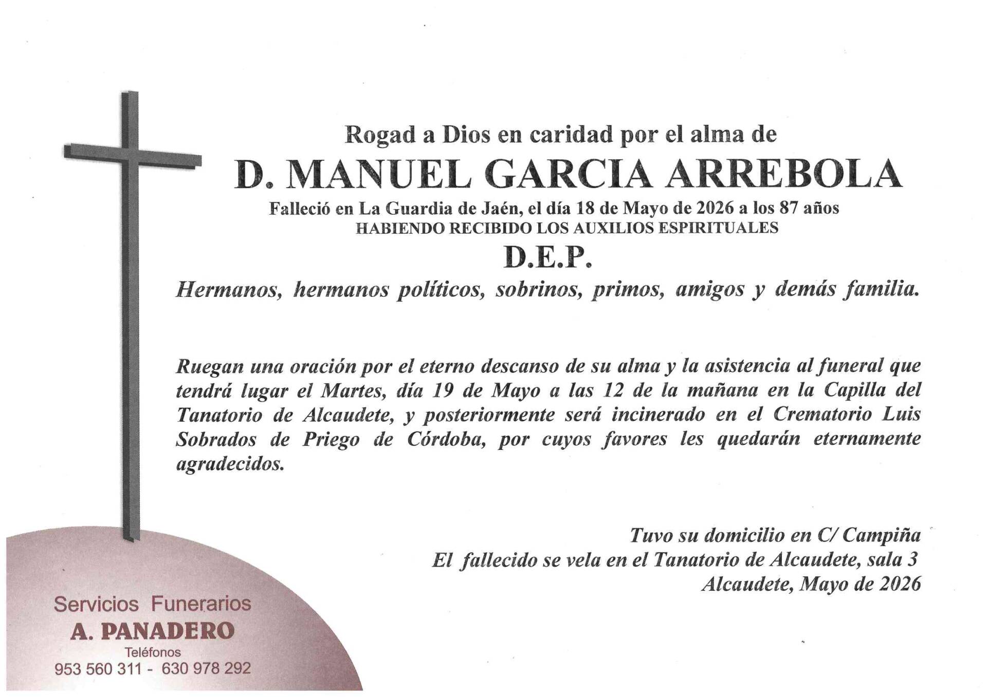 ENTIERRO DE D. ANTONIO GARCIA ARREBOLA