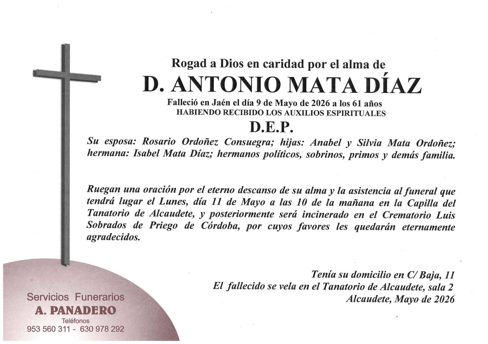 ENTIERRO DE D. ANTONIO MATA DÍAZ