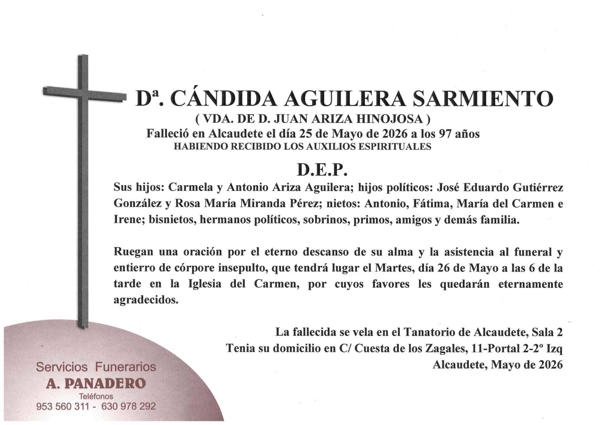 ENTIERRO DE Dª. CÁNDIDA AGUILERA SARMIENTO