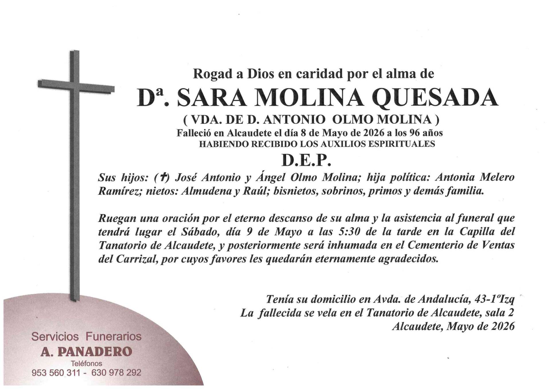 ENTIERRO DE Dª. SARA MOLINA QUESADA
