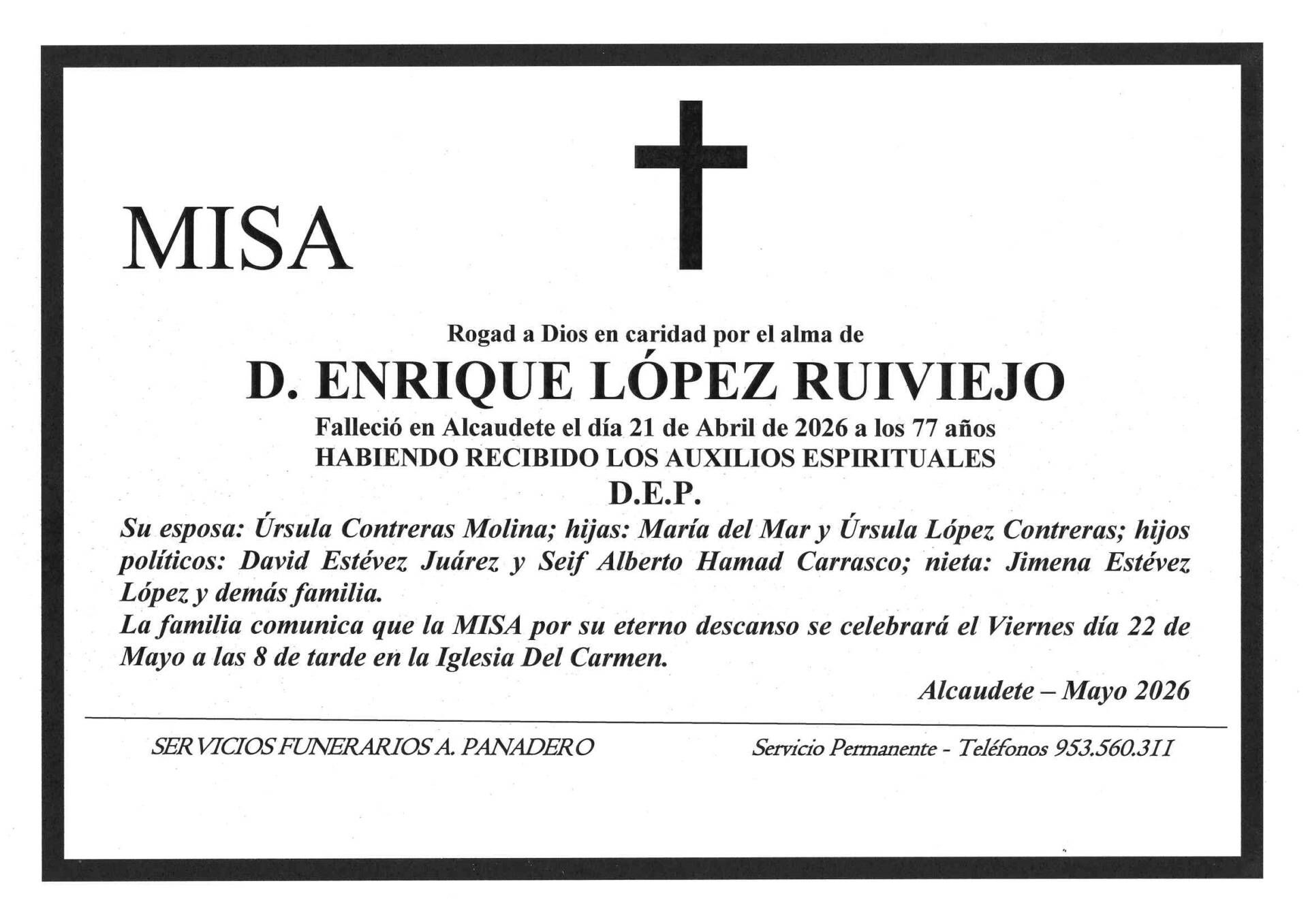 Misa de D. Enrique López Ruiviejo