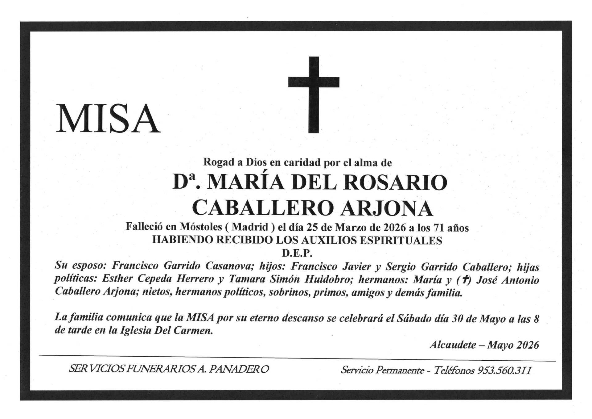 MISA DE Dª. MARIA DEL ROSARIO CABALLERO ARJONA