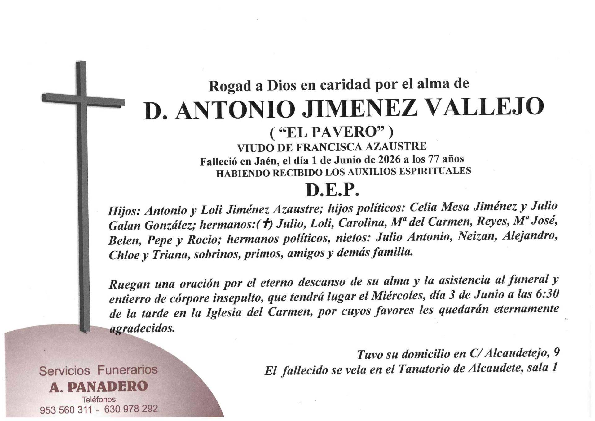 ENTIERRO DE D. ANTONIO JIMENEZ VALLEJO