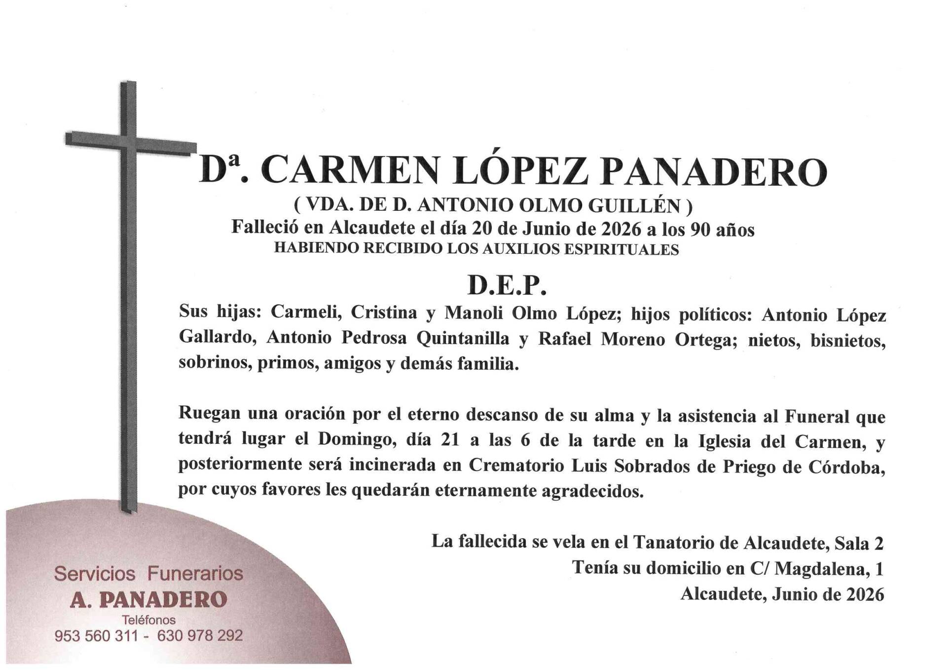 ENTIERRO DE Dª. CARMEN LÓPEZ PANADERO