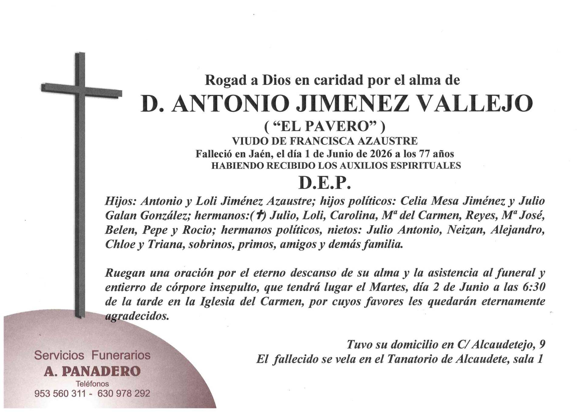 ENTIERRO DE D. ANTONIO JIMENEZ VALLEJO